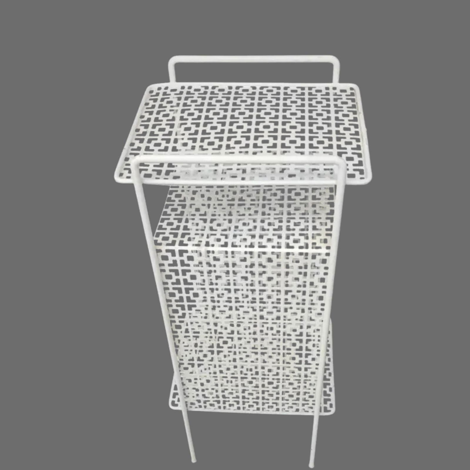 Mid Century Modern Retro Telephone Stand White Metal Phone Table Accent Small Scale - 7