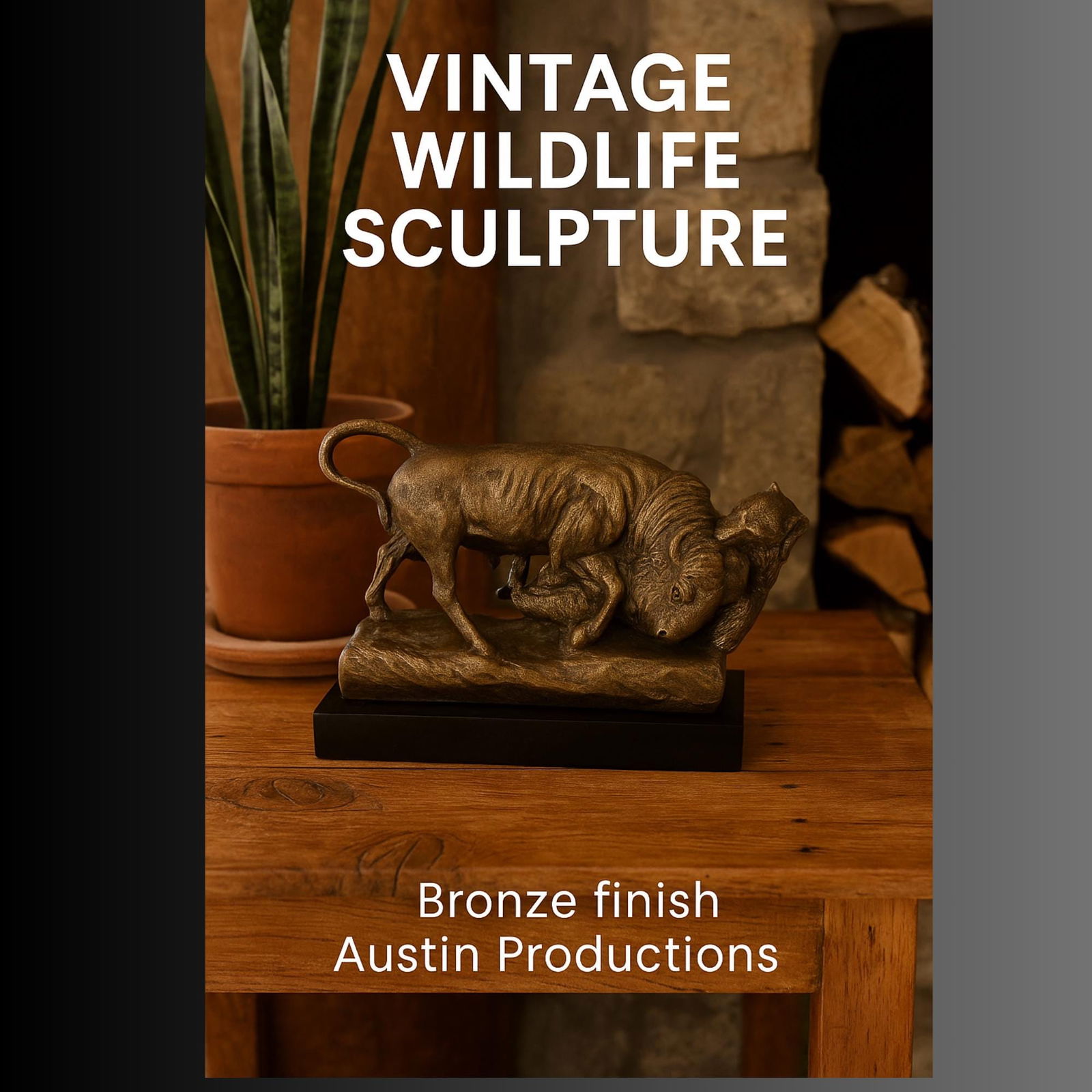 Vintage 1965 Austin Productions Buffalo Sculpture: Bronze Finish Wildlife Art - 6