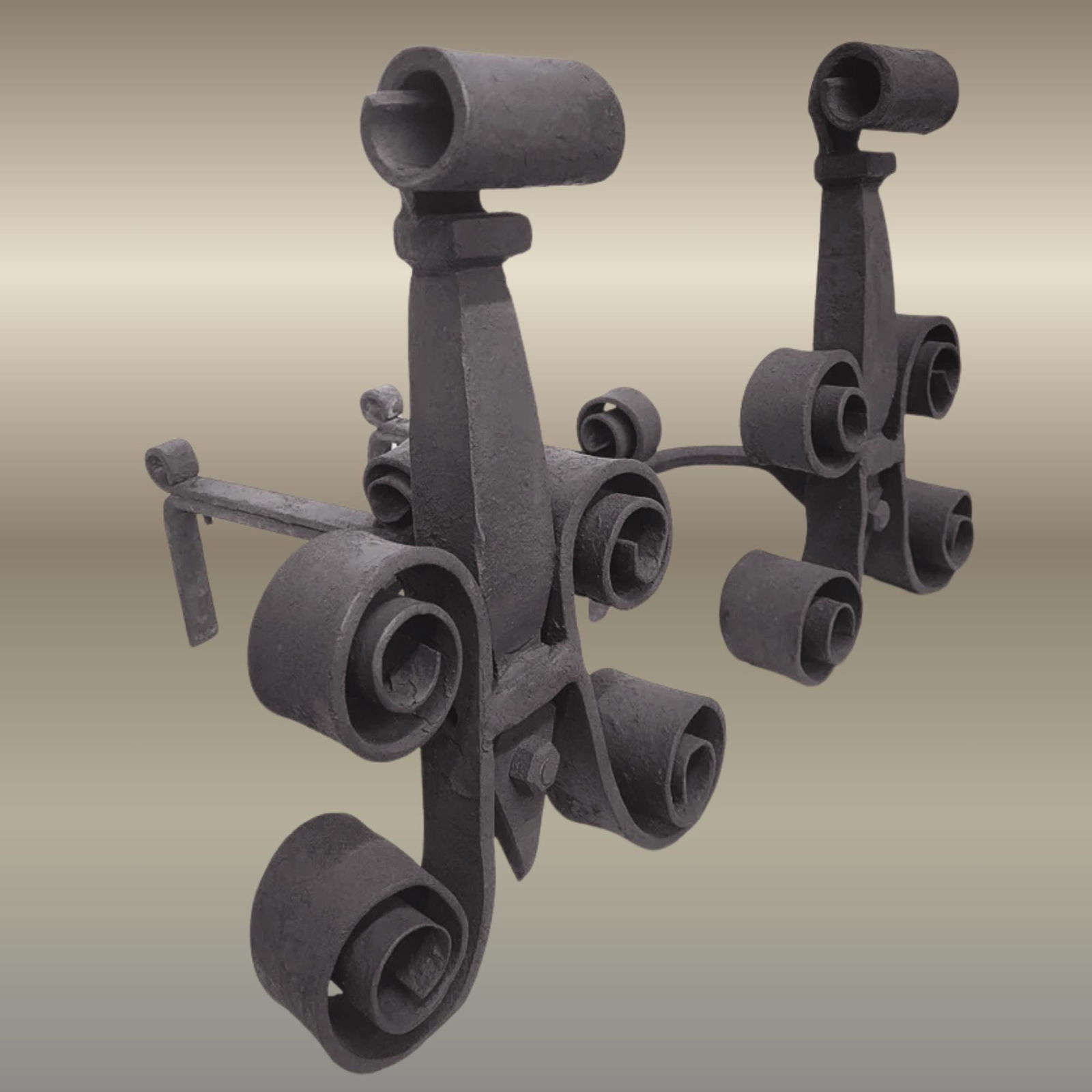 Antique Wrought Iron Fireplace Andirons: Rustic Lodge Fire Dogs (1 of 5)