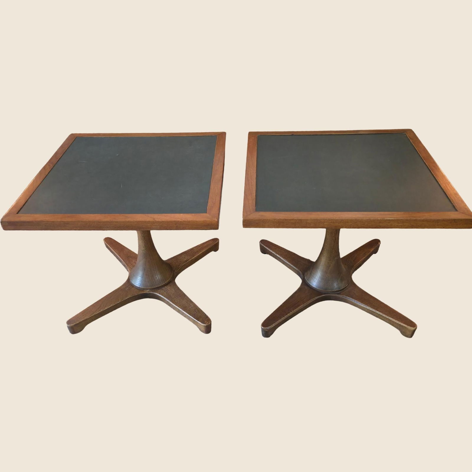 Mid Century Modern Wood Tables Set of 2 Black Accent Side End Vintage Riser Plant Stands Scandi (1 of 10)