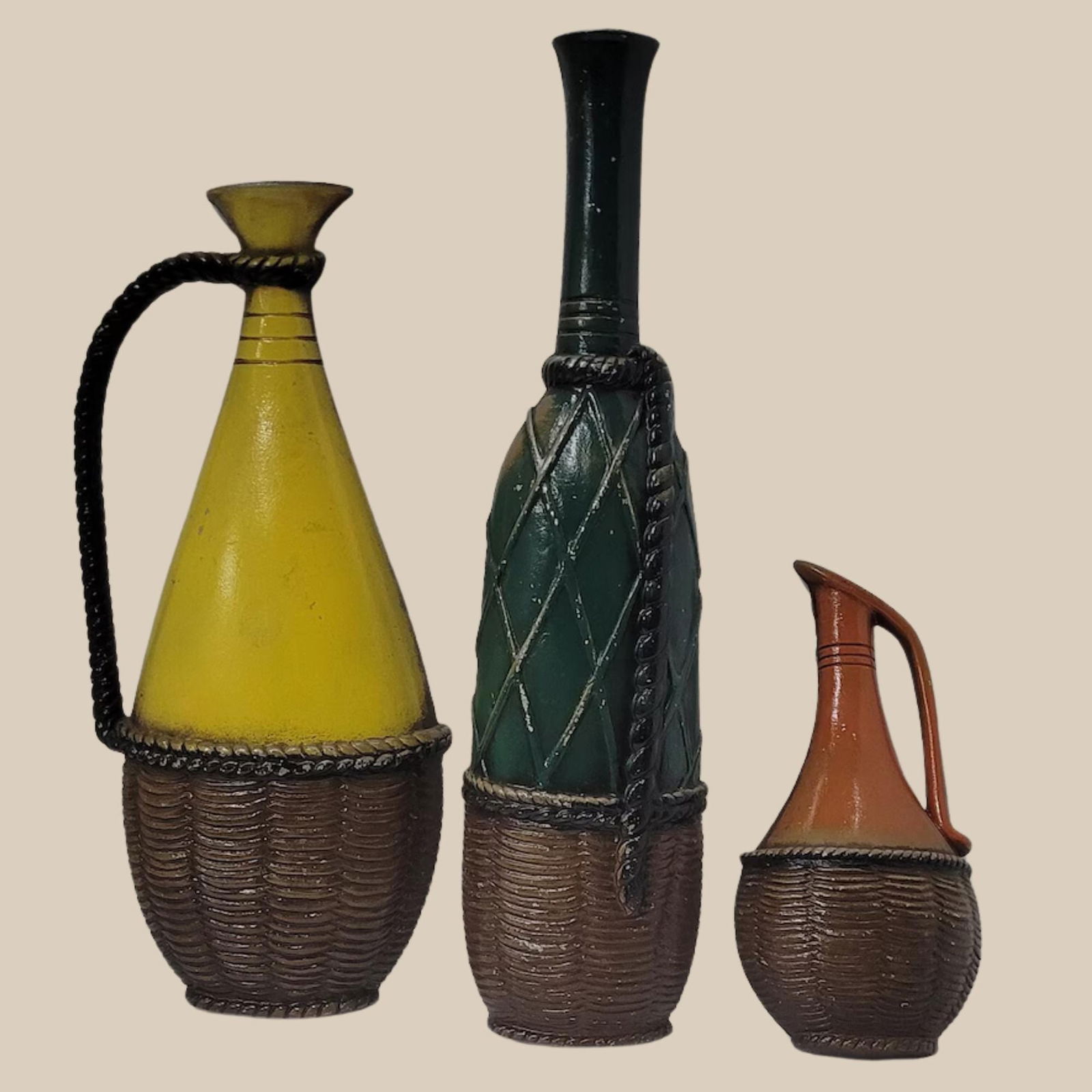 Vintage Mid Century Modern Wine Bottles Jugs Pitchers Wall Art Sexton 3 piece Set - 2