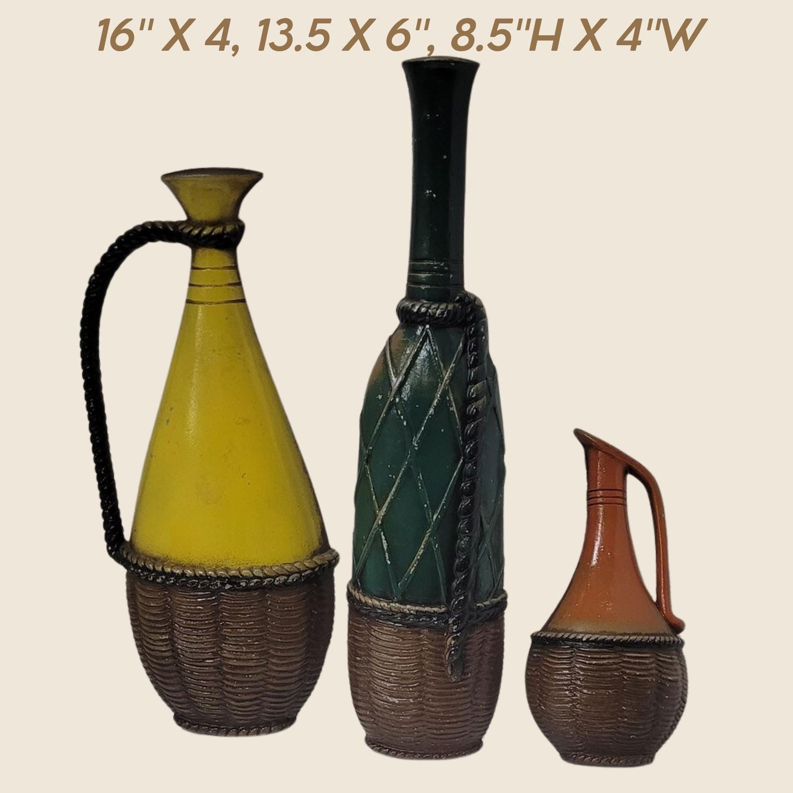 Vintage Mid Century Modern Wine Bottles Jugs Pitchers Wall Art Sexton 3 piece Set - 9