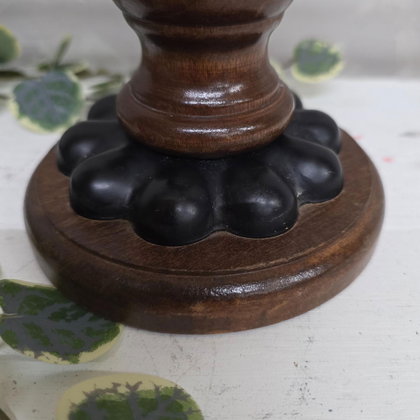 Vintage Wood & Iron Candelabra, Rustic Gothic Centerpiece, 5 Light Candleholder Dark Walnut - 6