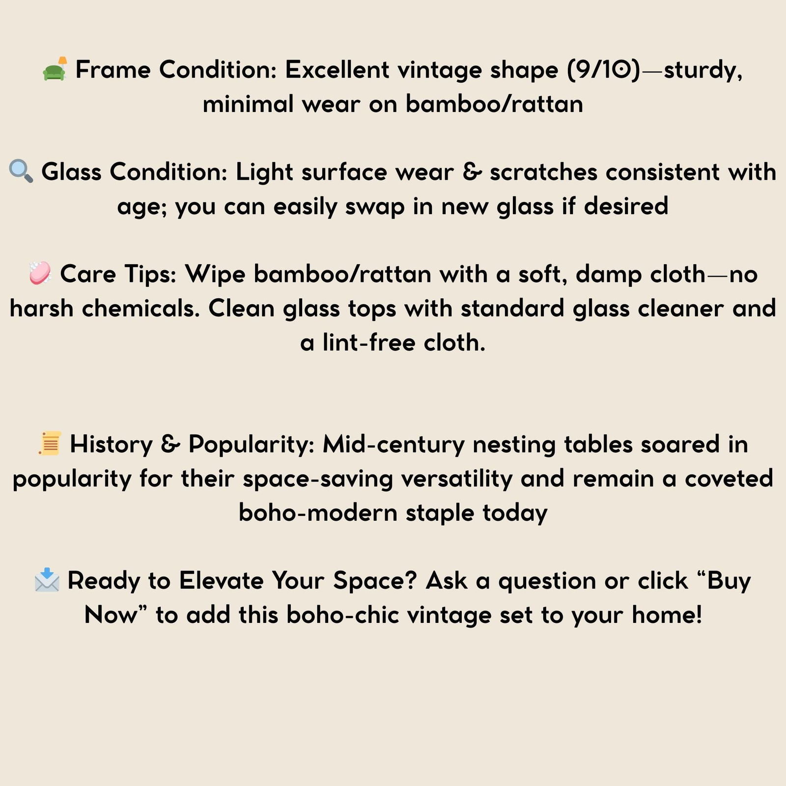 Rattan Bamboo Nesting Tables Set of 3 1970s MCM Palm Beach Regency Side Stands Glass Tops Boho - 8