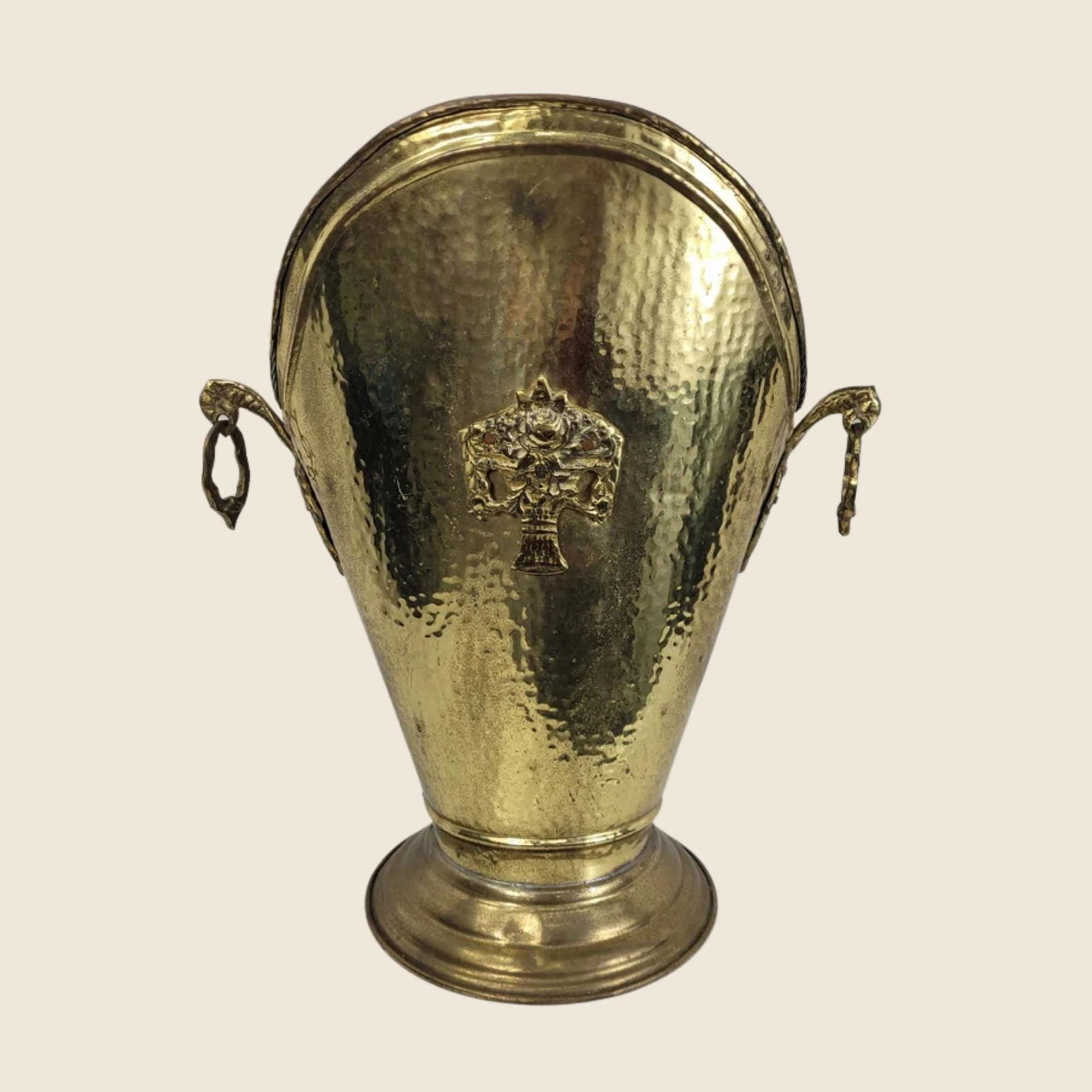 Vintage Brass Fireplace Bucket: Neoclassical Floral Umbrella Stand (1 of 7)