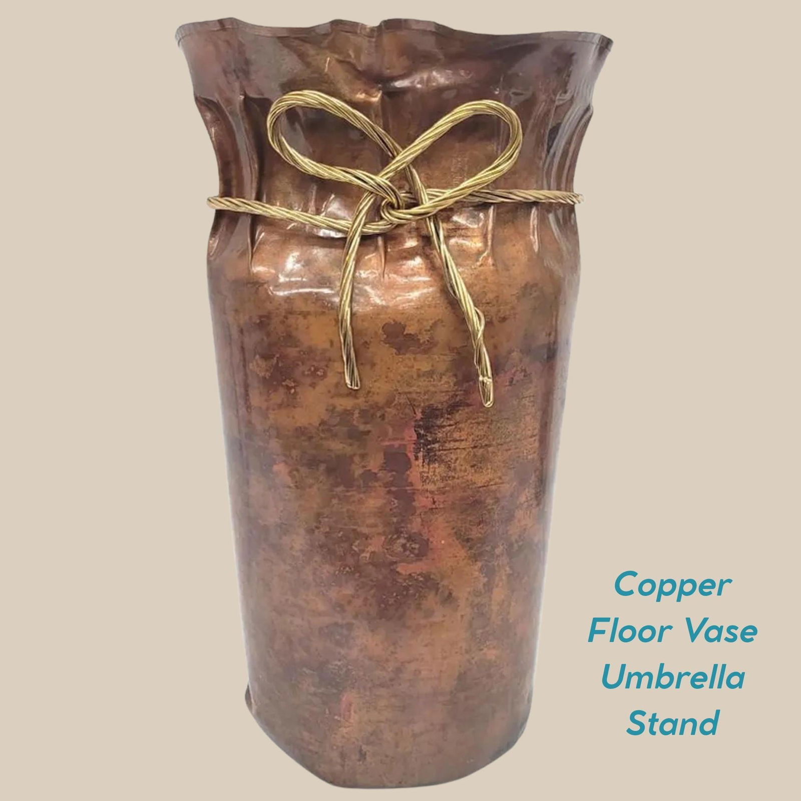 Vintage Italian Copper Umbrella Stand: Handcrafted Angelo Bragalini Style, Brass Accents - 2