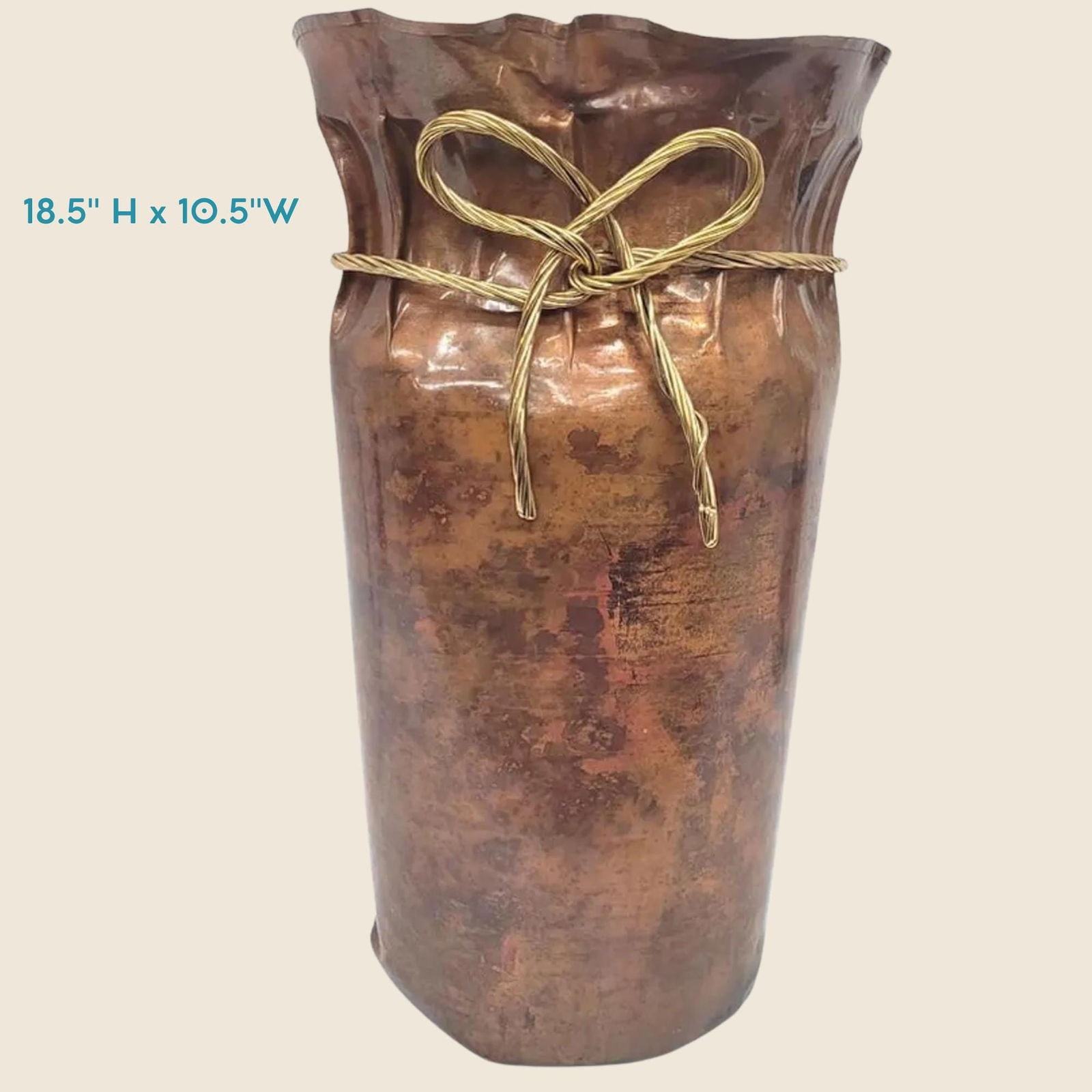 Vintage Italian Copper Umbrella Stand: Handcrafted Angelo Bragalini Style, Brass Accents - 4