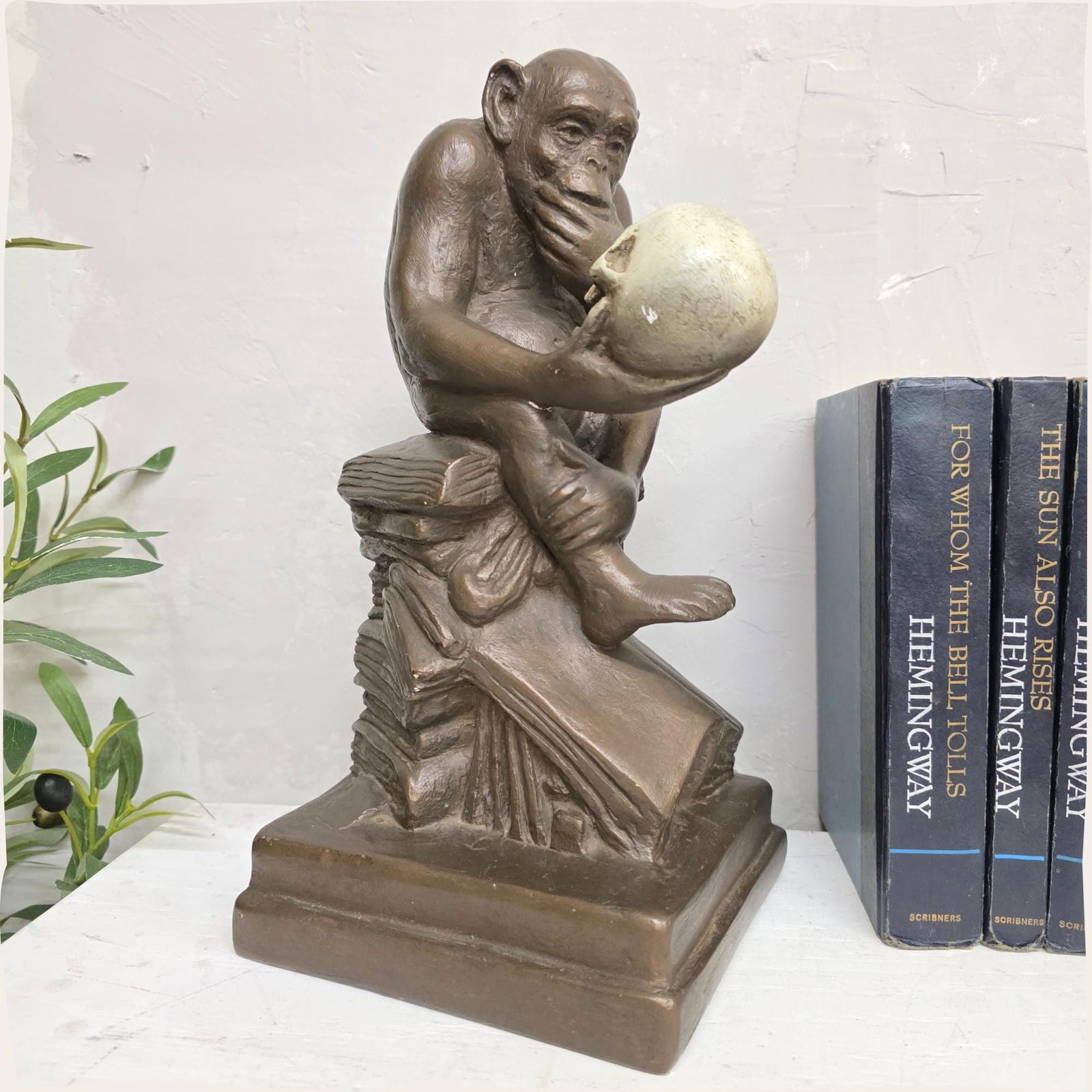 Vintage Darwin Monkey Statue, Thinking Chimp with Skull, Mid-Century Figurine by Austin Sculpture (1 of 10)