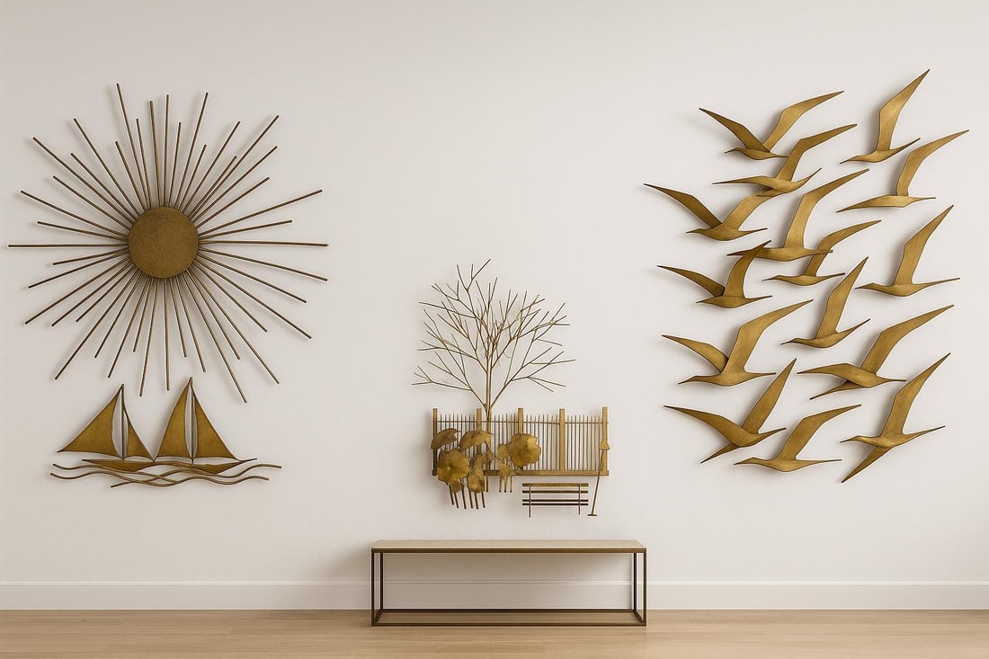 1970s Brass Rainy Day Bus Stop Wall Sculpture | Mid Century Umbrella People Metal Wall Art Jere - 4