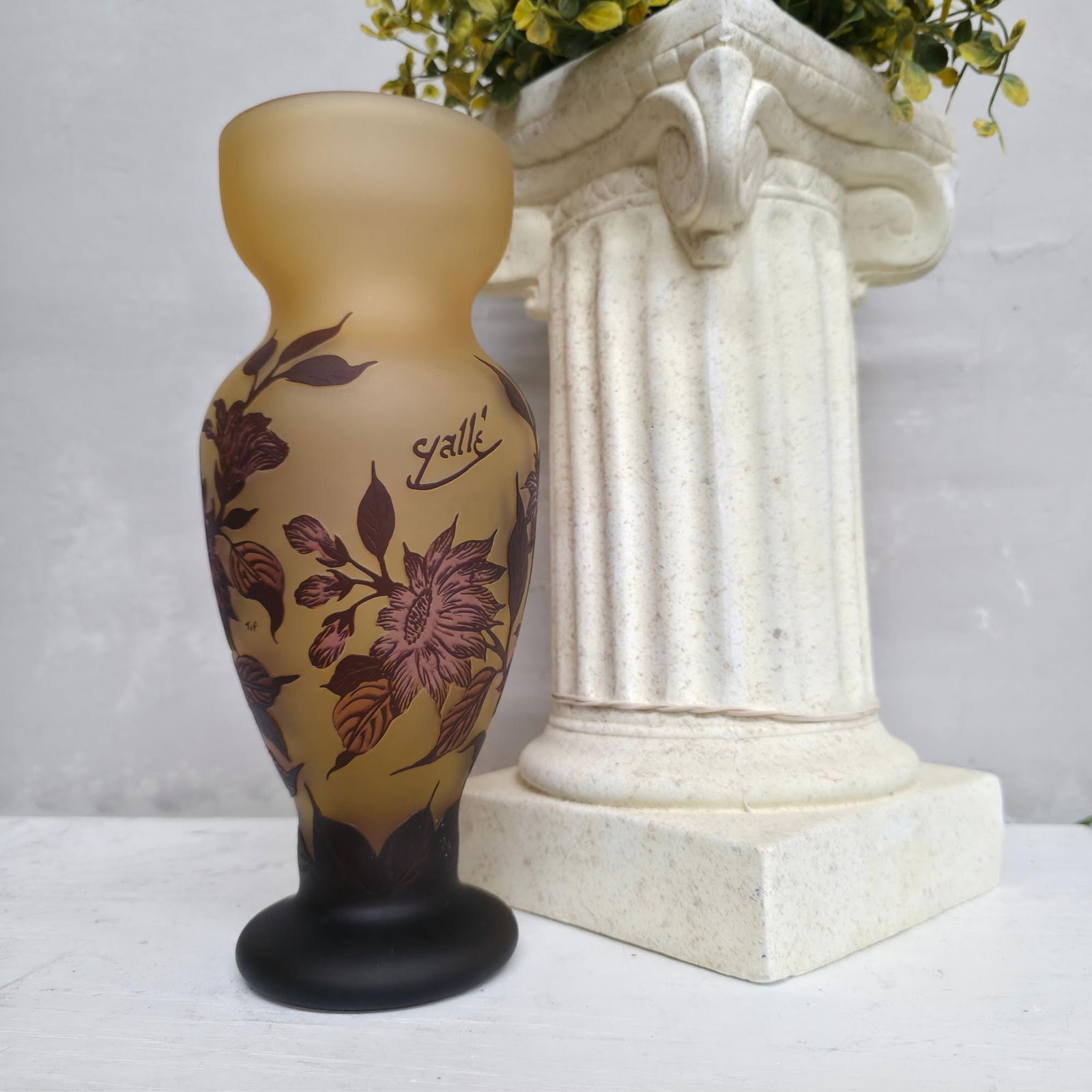 Vintage Art Nouveau French Cameo Glass Vase Galle Style Purple Plum Grandmacore Hollywood Glam: Title: Vintage Art Nouveau French Cameo Glass Vase Galle Style Purple Plum Grandmacore Hollywood Glam Heritage Maximalist Home Decor Description: Art Nouveau French Cameo Glass Vase