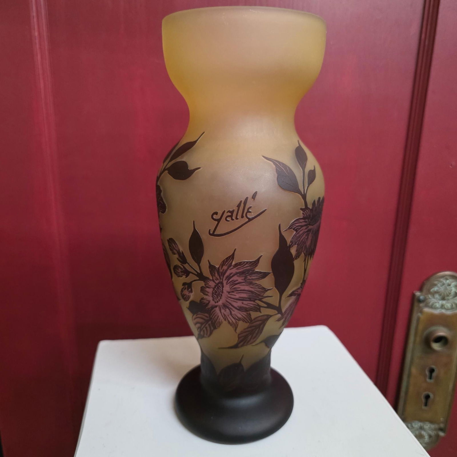 Vintage Art Nouveau French Cameo Glass Vase Galle Style Purple Plum Grandmacore Hollywood Glam - 3