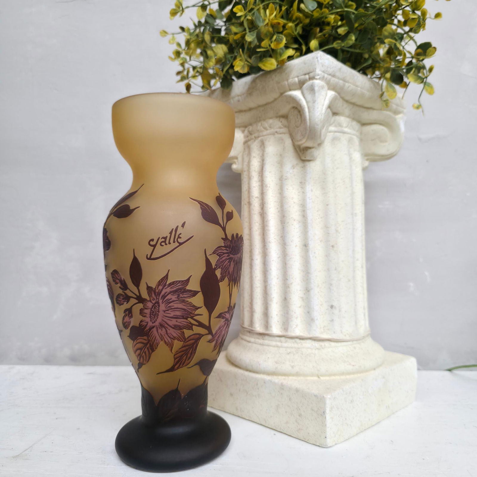 Vintage Art Nouveau French Cameo Glass Vase Galle Style Purple Plum Grandmacore Hollywood Glam - 5