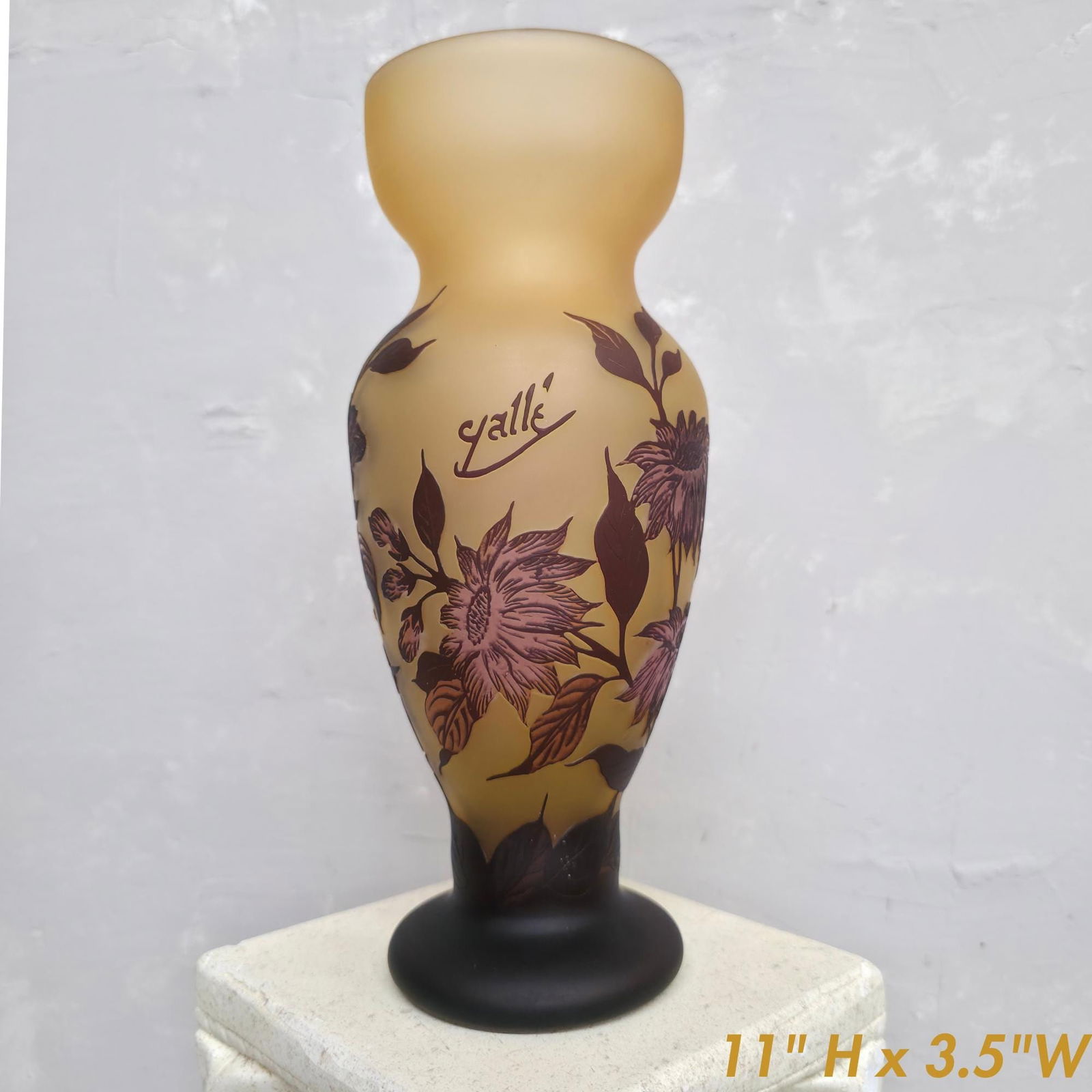 Vintage Art Nouveau French Cameo Glass Vase Galle Style Purple Plum Grandmacore Hollywood Glam - 9