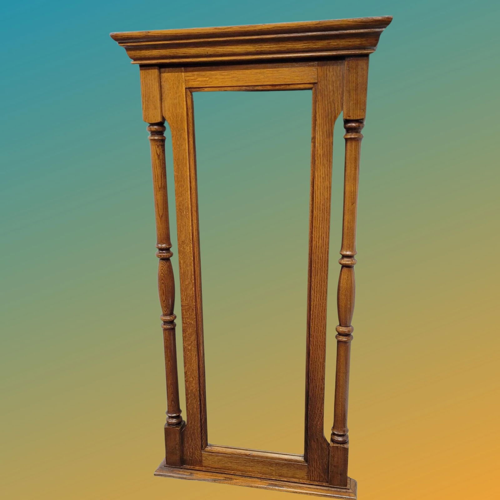 Vintage Wood Wall Mirror: Spindle Columns, Farmhouse Cottagecore Decor, 45" Tall - 2