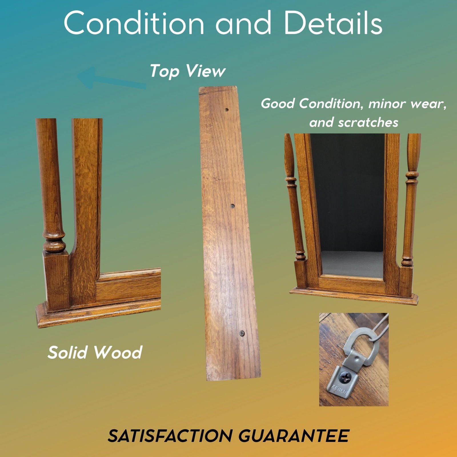 Vintage Wood Wall Mirror: Spindle Columns, Farmhouse Cottagecore Decor, 45" Tall - 7