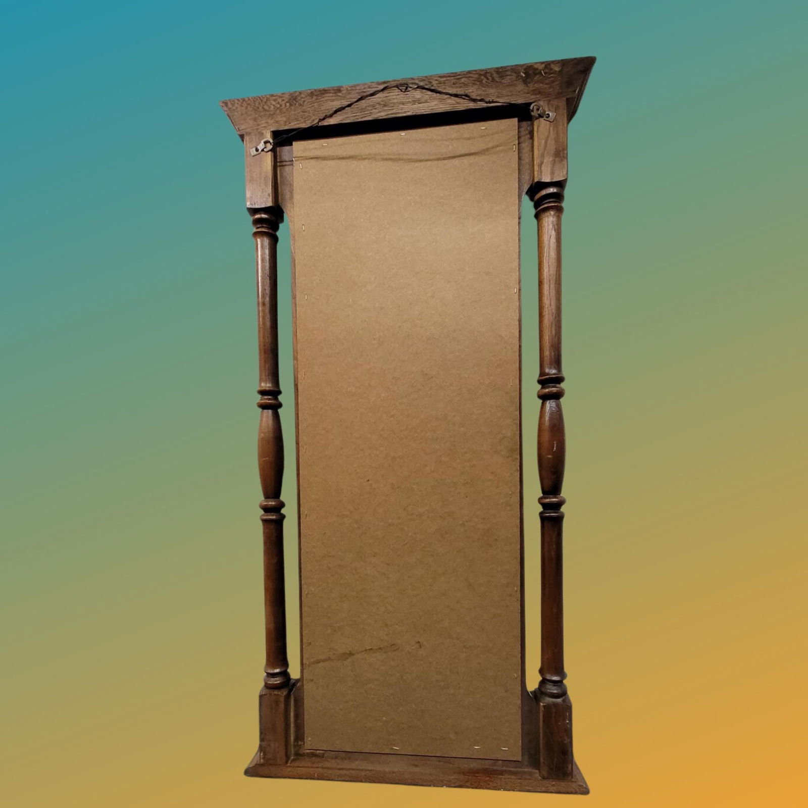 Vintage Wood Wall Mirror: Spindle Columns, Farmhouse Cottagecore Decor, 45" Tall - 8