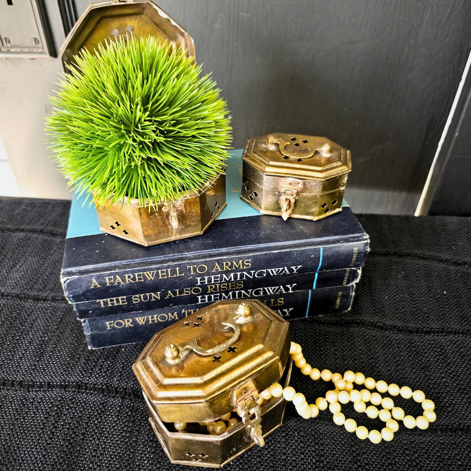 Vintage Brass Decorative Boxes Set of 3 Pierced Indian Cricket Trinket Decor Ornate Vanity Storage - 4