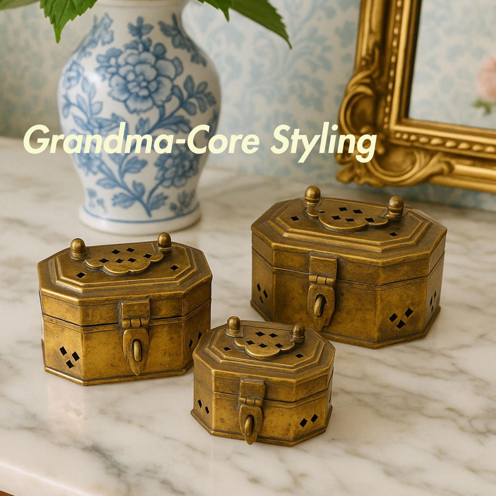 Vintage Brass Decorative Boxes Set of 3 Pierced Indian Cricket Trinket Decor Ornate Vanity Storage - 5