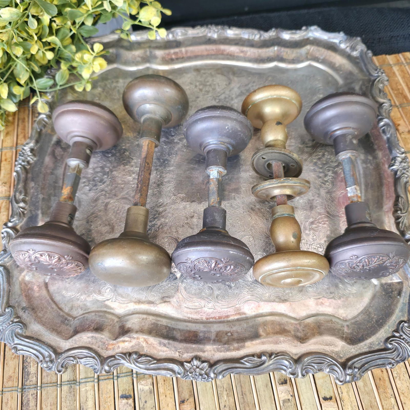 Vintage Brass Copper Door Knob Ornate Victorian Hardware Decorative Embossed Doorknobs Antique - 3