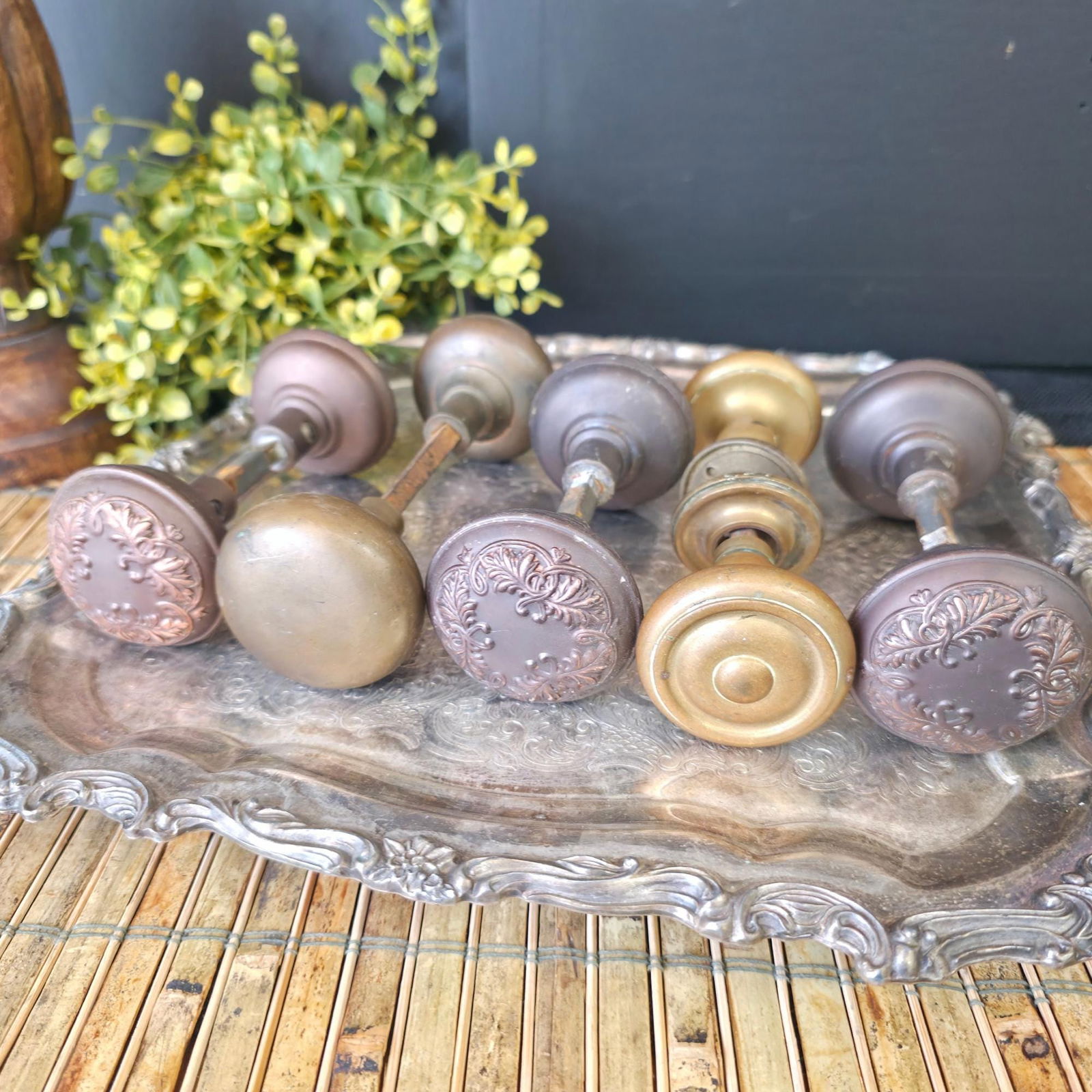 Vintage Brass Copper Door Knob Ornate Victorian Hardware Decorative Embossed Doorknobs Antique - 4