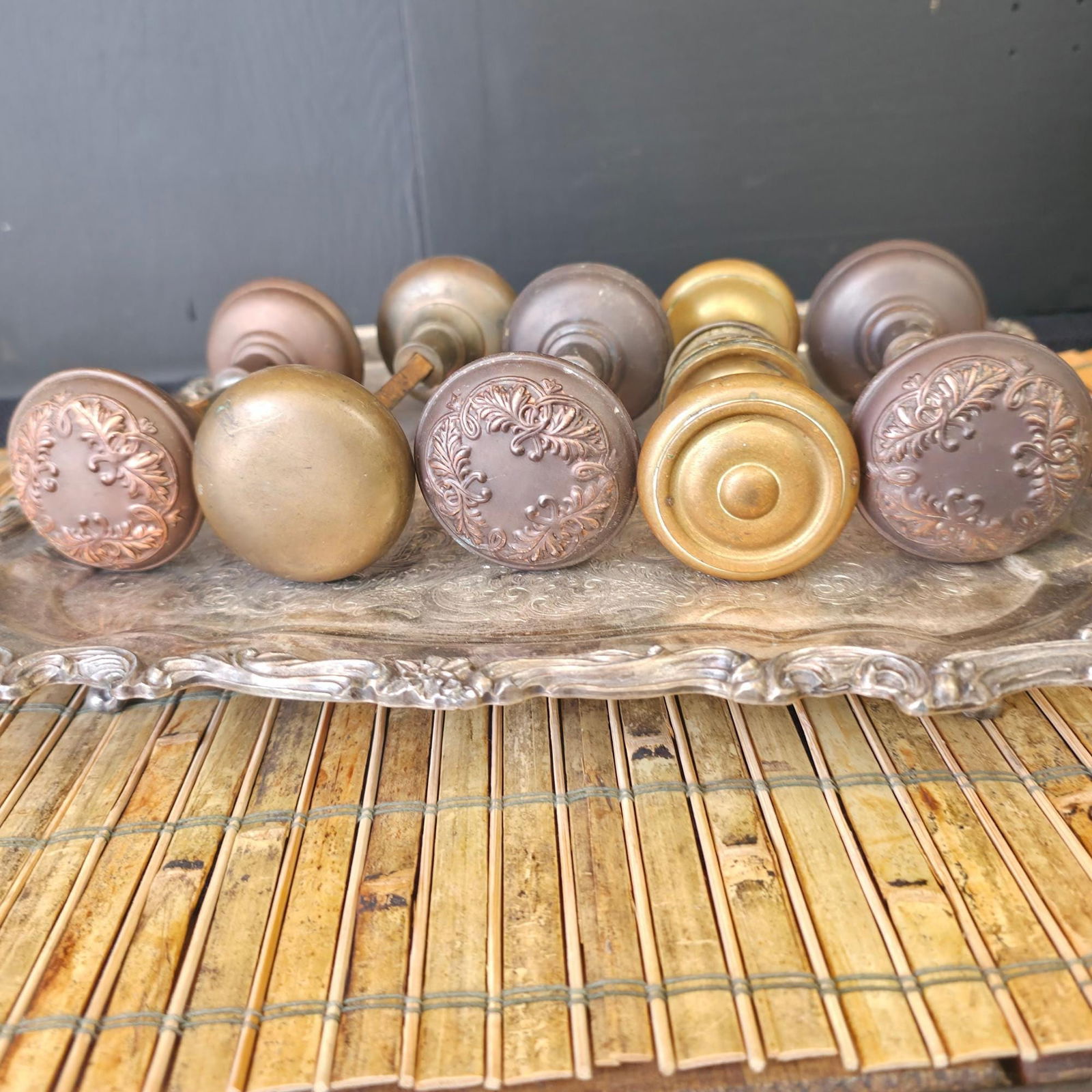 Vintage Brass Copper Door Knob Ornate Victorian Hardware Decorative Embossed Doorknobs Antique - 6