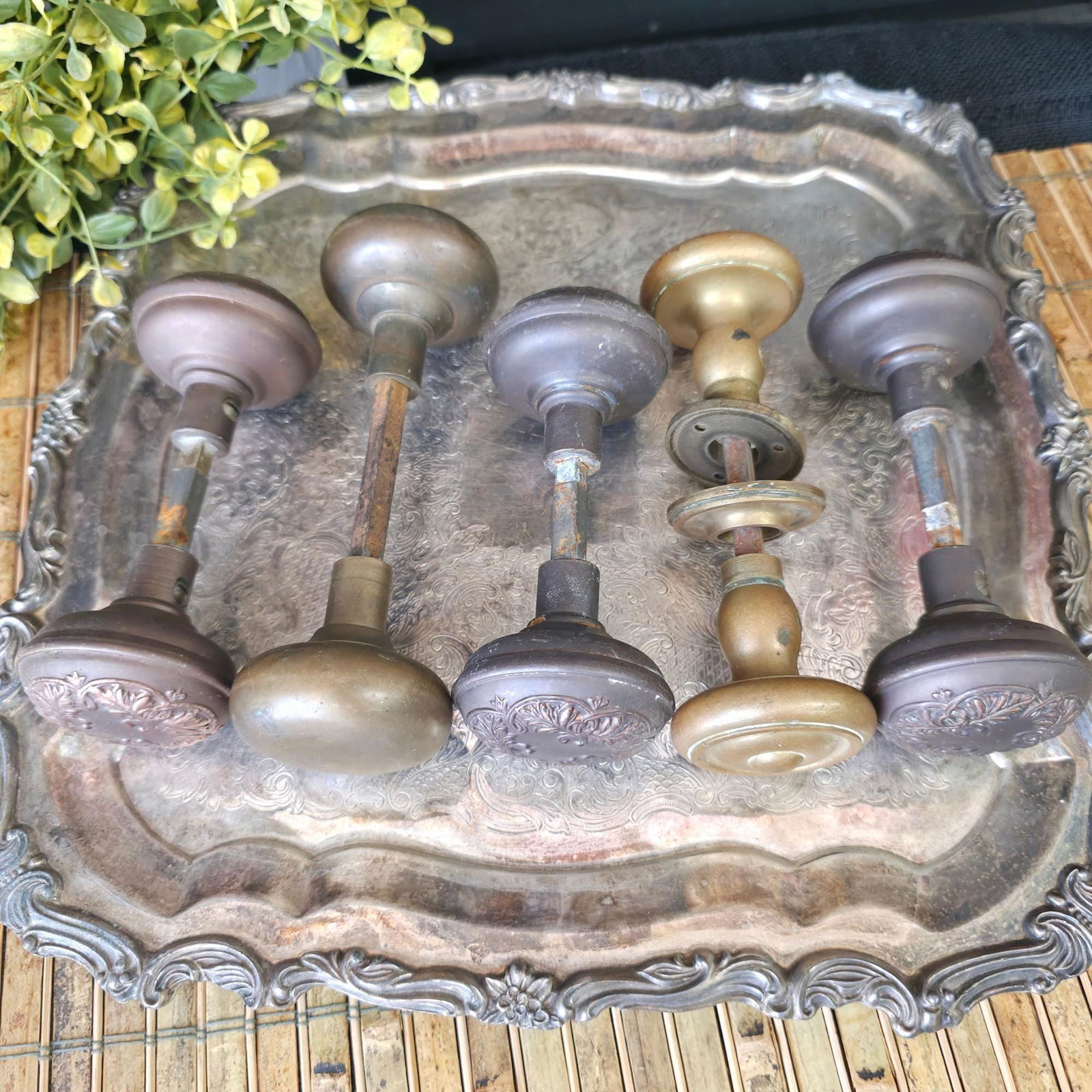 Vintage Brass Copper Door Knob Ornate Victorian Hardware Decorative Embossed Doorknobs Antique - 9