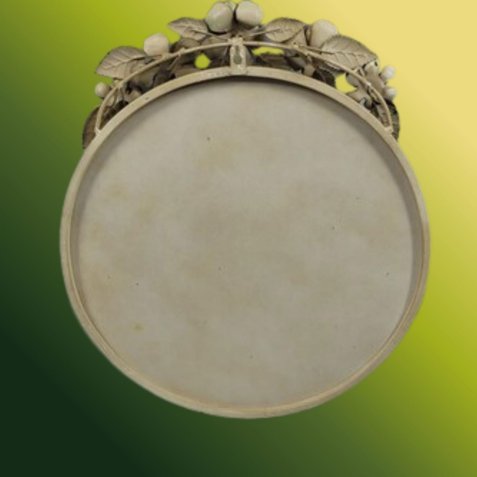 Antique Italian Tole Wall Mirror Floral Metal Round Cottagecore Rustic Vanity Mirror - 5