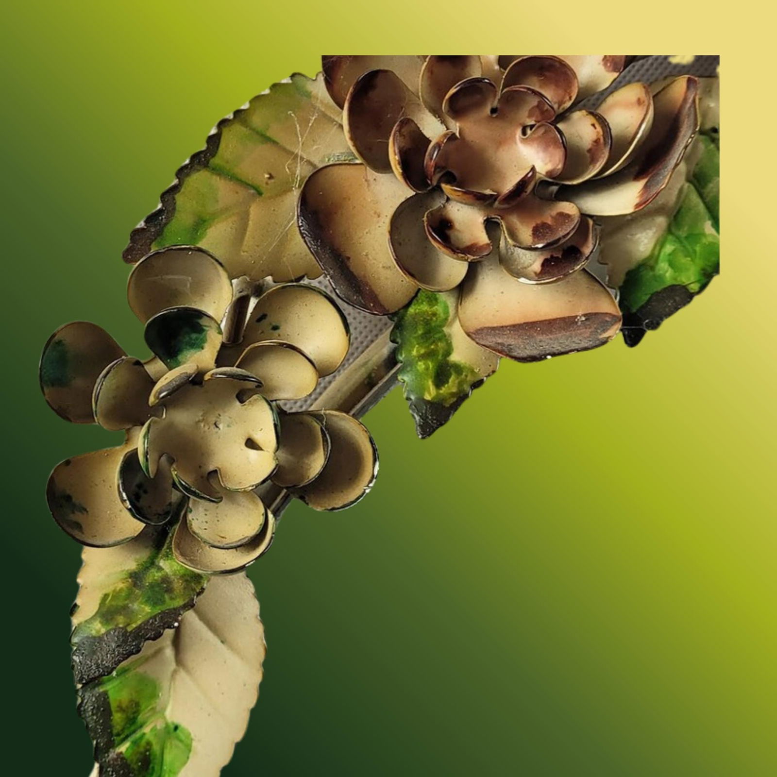 Antique Italian Tole Wall Mirror Floral Metal Round Cottagecore Rustic Vanity Mirror - 6