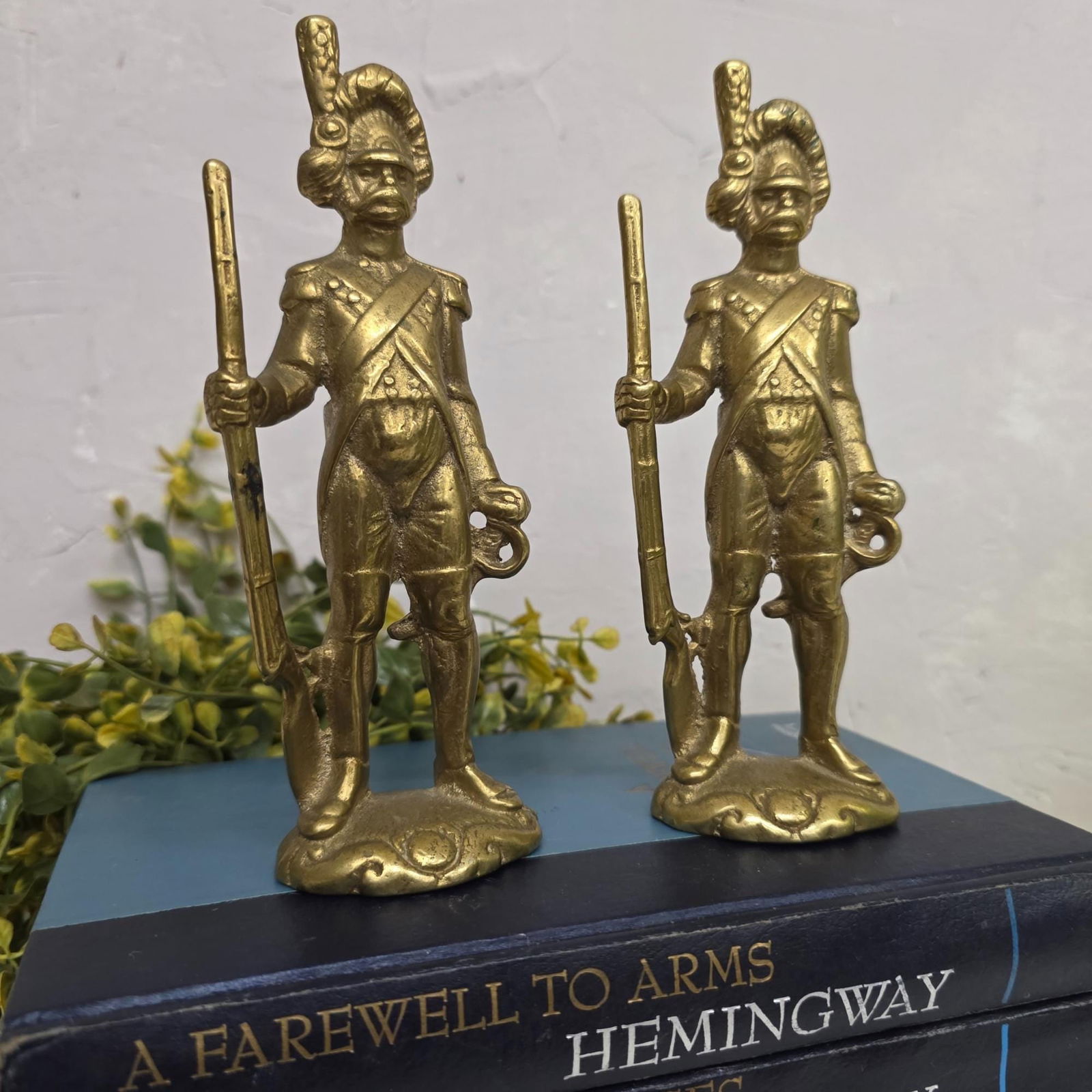 Vintage Brass Statue Soldier Set of 2 Figurines French Grenadier Guardsmen Mid Century Military - 4