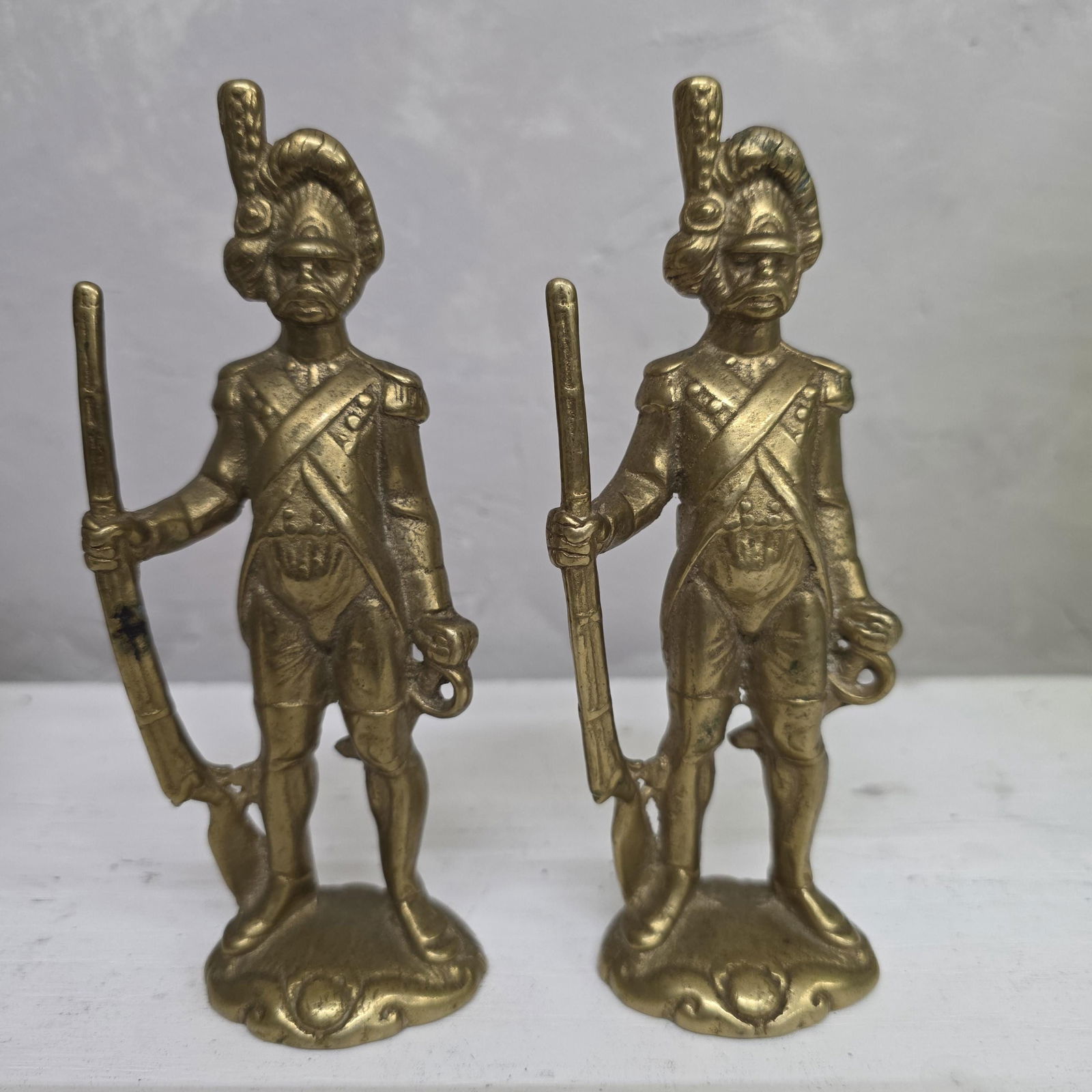 Vintage Brass Statue Soldier Set of 2 Figurines French Grenadier Guardsmen Mid Century Military - 7