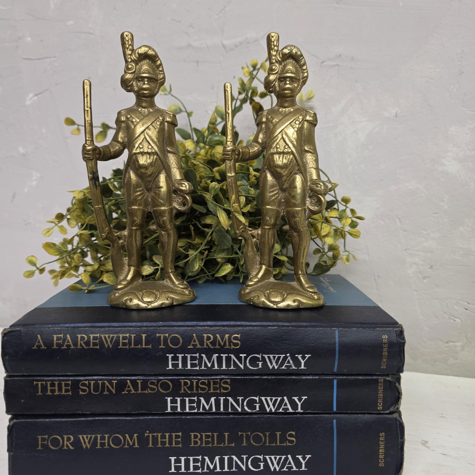 Vintage Brass Statue Soldier Set of 2 Figurines French Grenadier Guardsmen Mid Century Military - 8