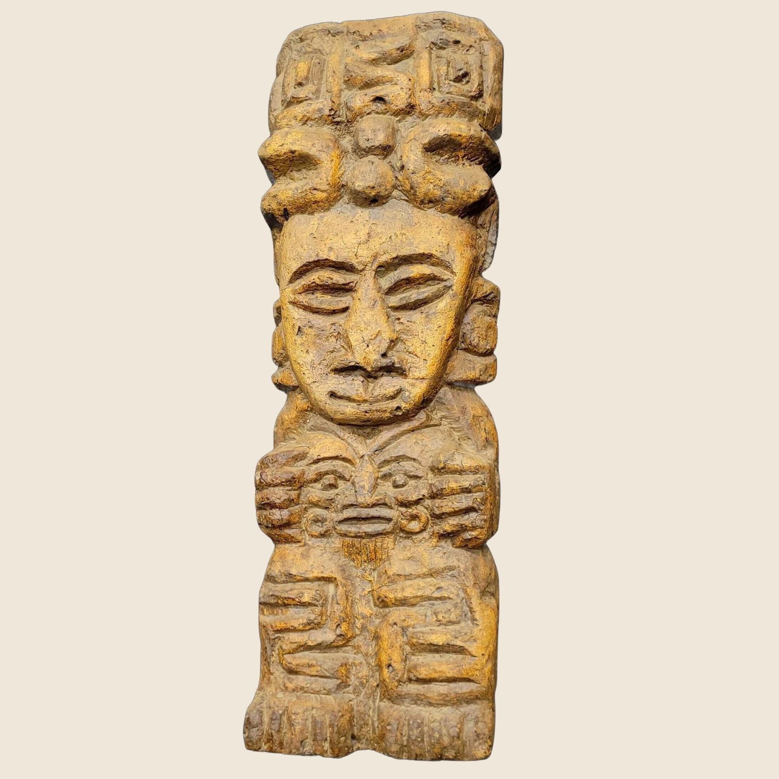 Vintage Tribal Wall Art Sculpture Boho Ethnic Decor Large Statement Hanging Statue 31" Tribal Home: Title: Vintage Tribal Wall Art Sculpture Boho Ethnic Decor Large Statement Hanging Statue 31" Tribal Home Description: Large 31â€³ vintage tribal wall hanging sculpture in clay, featur