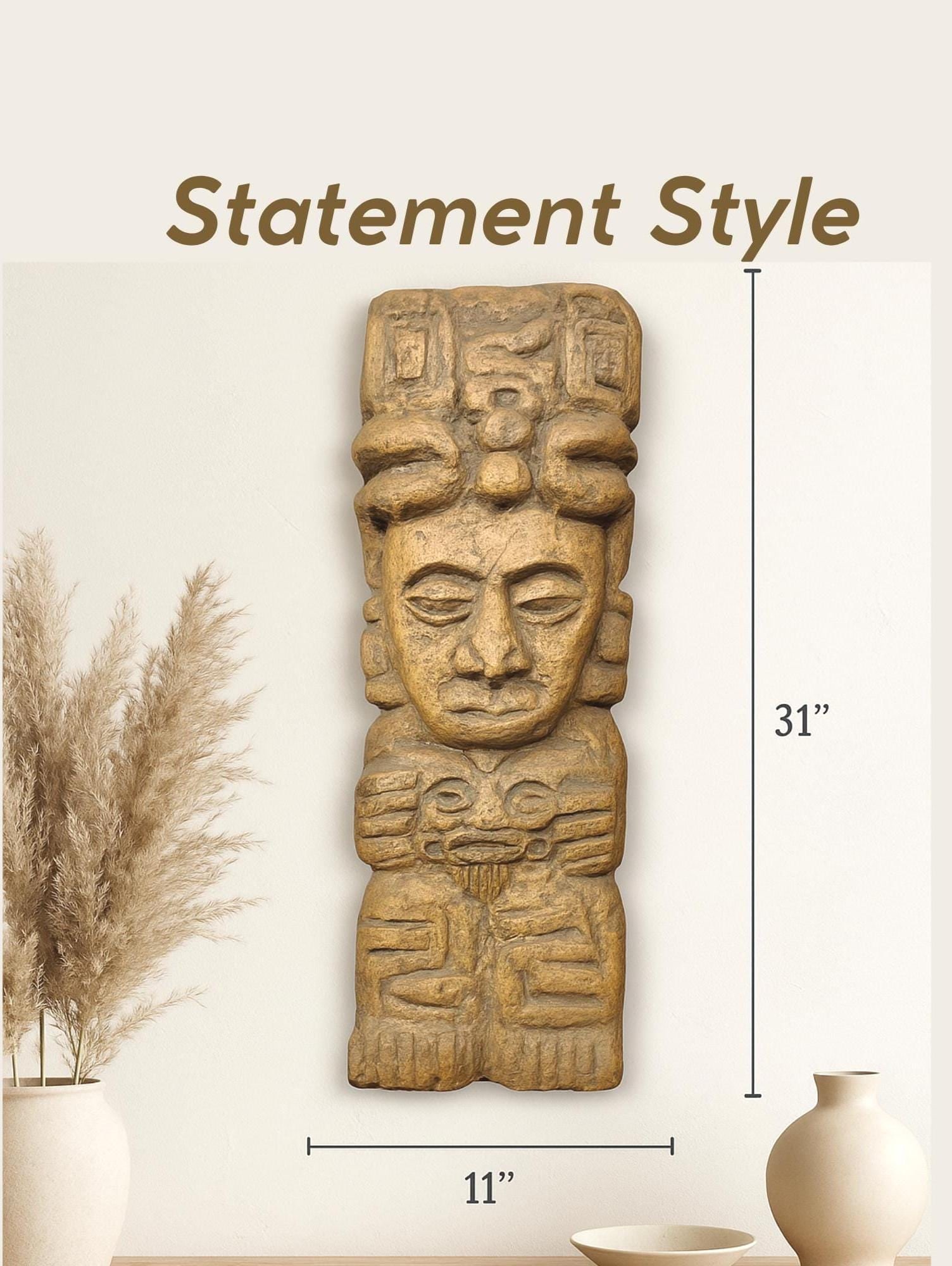 Vintage Tribal Wall Art Sculpture Boho Ethnic Decor Large Statement Hanging Statue 31" Tribal Home - 3