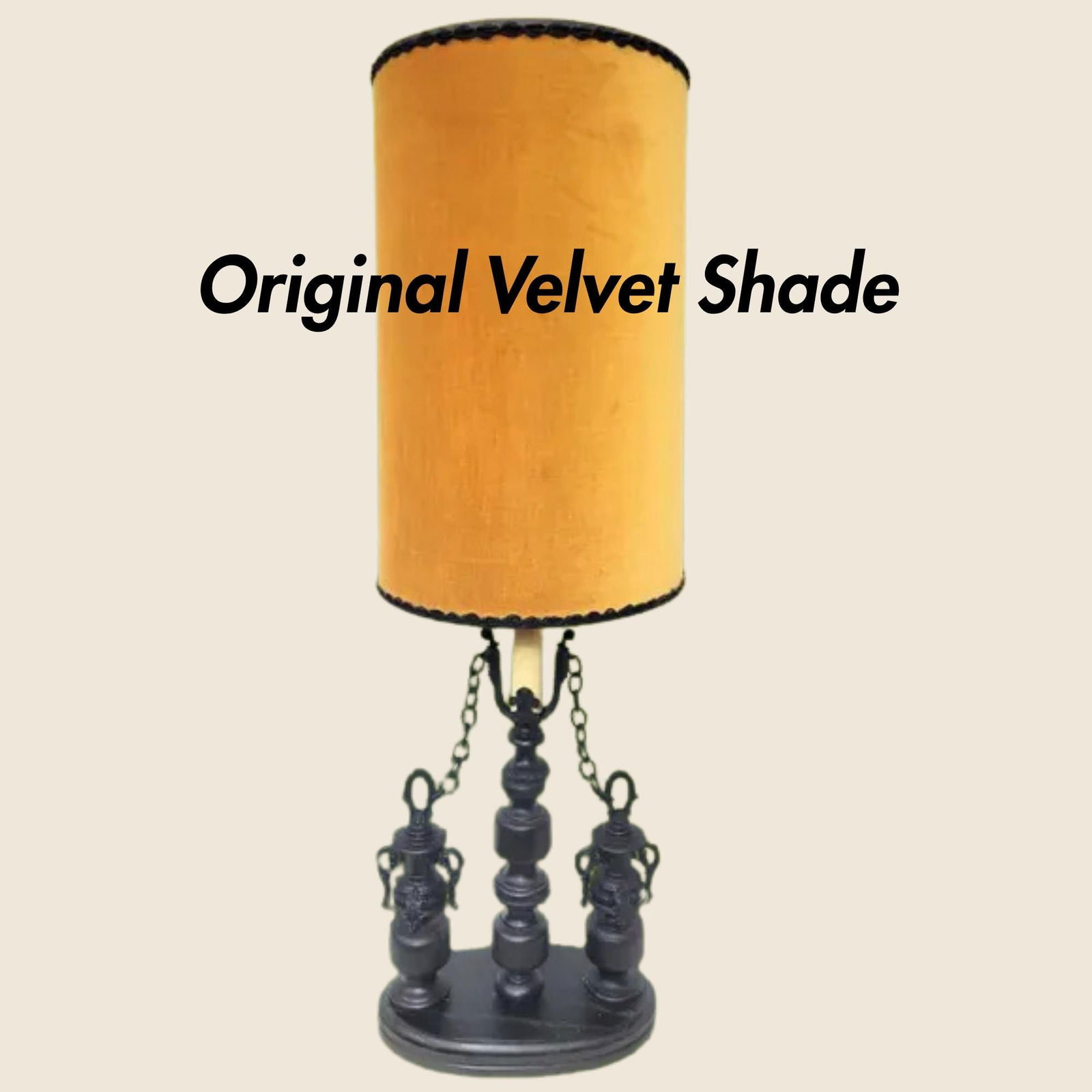 Vintage Wood Table Lamp Castlecore Velvet Drum Shade Original Old World Gothic Renaissance Lighting: Title: Vintage Wood Table Lamp Castlecore Velvet Drum Shade Original Old World Gothic Renaissance Lighting Statement Home Decor Description: Mid-Century Hollywood Regency Table Lamp - A Designer