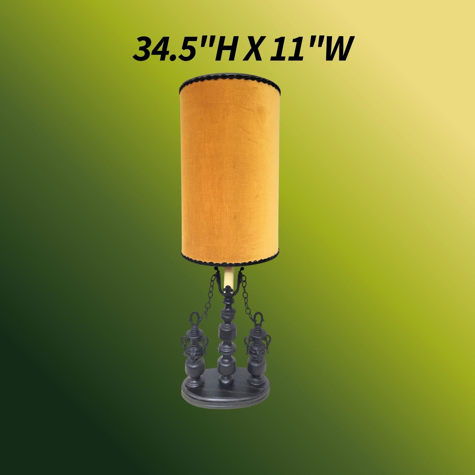 Vintage Wood Table Lamp Castlecore Velvet Drum Shade Original Old World Gothic Renaissance Lighting - 5