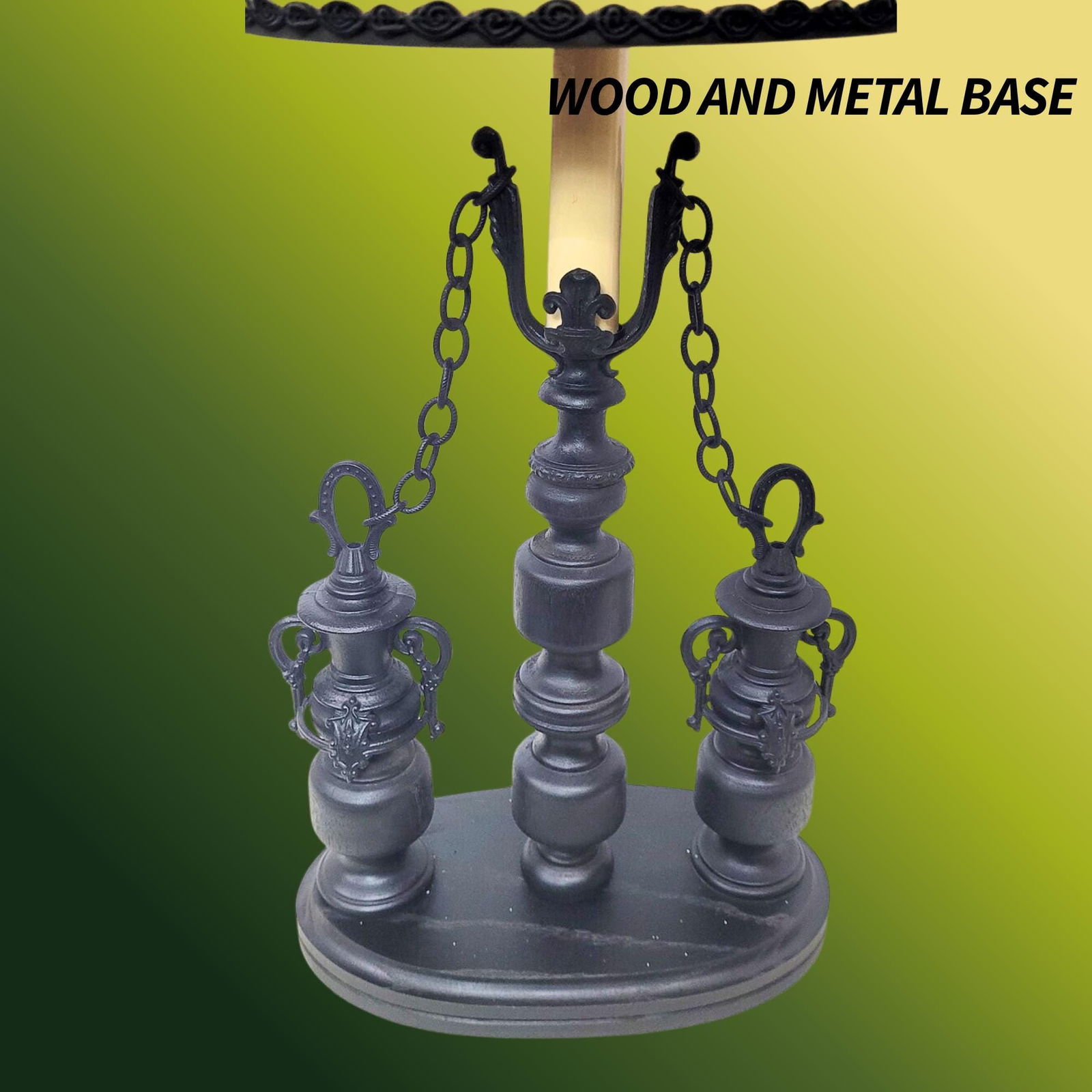 Vintage Wood Table Lamp Castlecore Velvet Drum Shade Original Old World Gothic Renaissance Lighting - 6