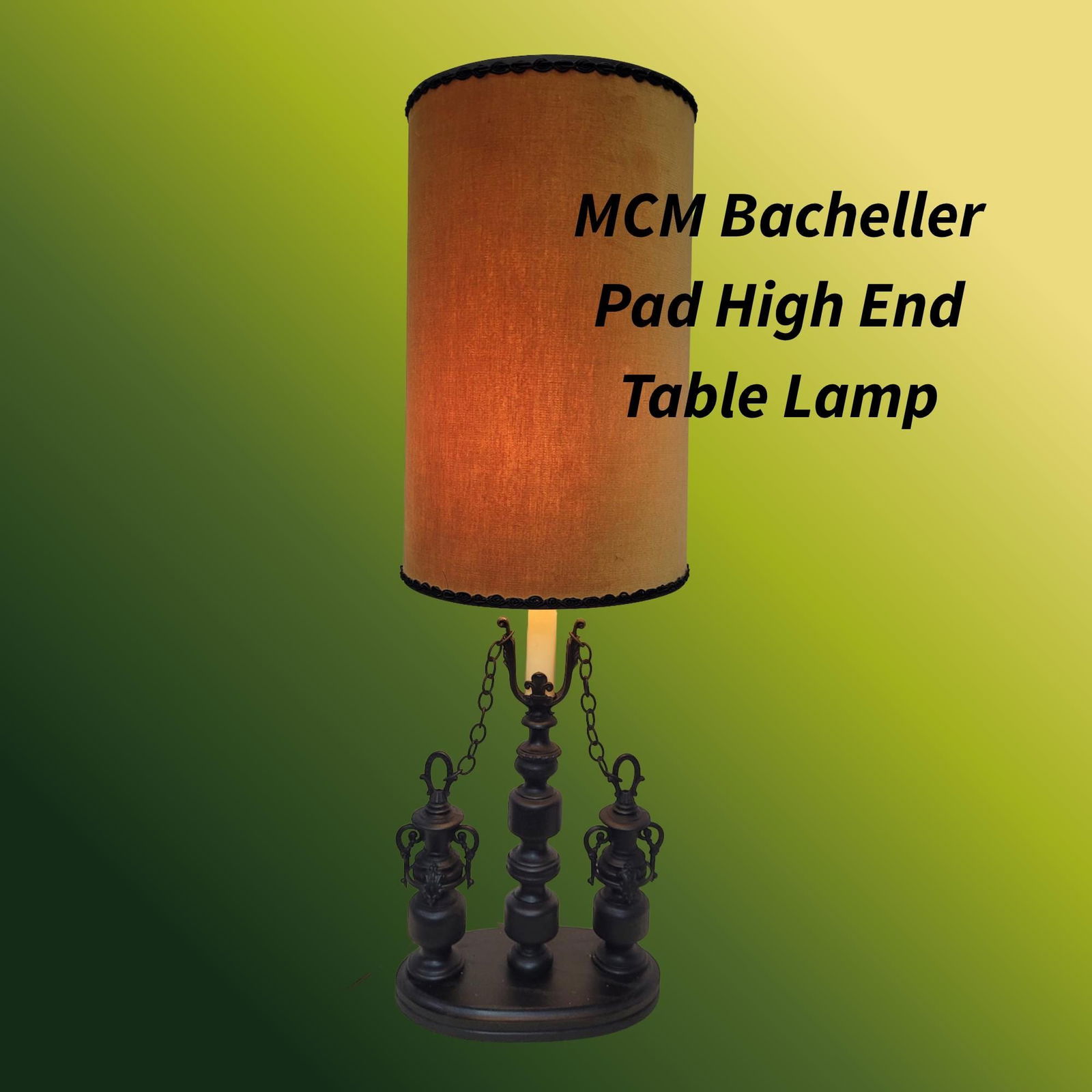 Vintage Wood Table Lamp Castlecore Velvet Drum Shade Original Old World Gothic Renaissance Lighting - 7