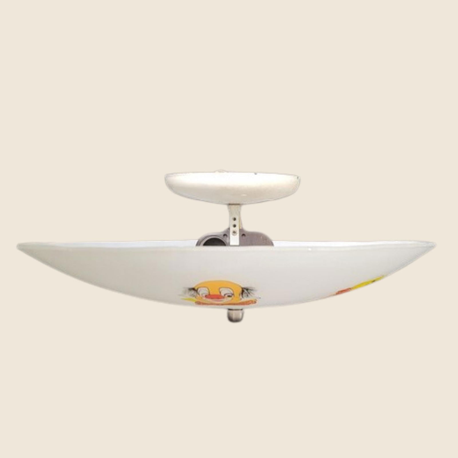 Vintage Clown Ceiling Light Fixture 1950s Glass Dome Shade Mid Century Circus Nursery Whimsical Kids - 3