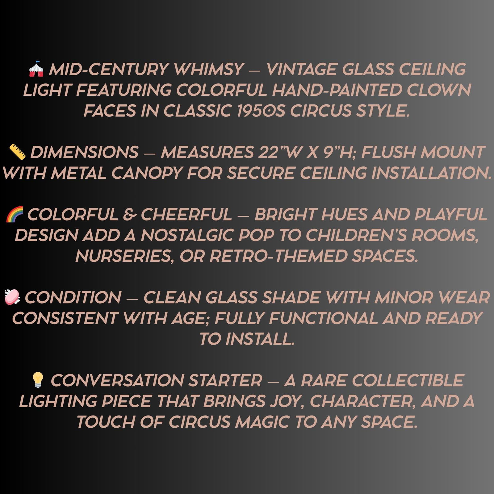 Vintage Clown Ceiling Light Fixture 1950s Glass Dome Shade Mid Century Circus Nursery Whimsical Kids - 4