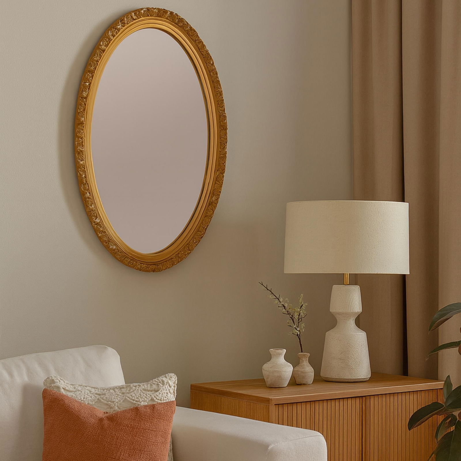 Vintage Gold Oval Rococo Mirror: Ornate Hollywood Regency Wall Decor - 7