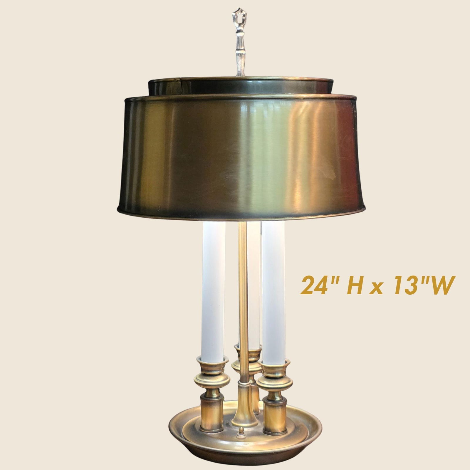 Vintage Brass Table Lamp Original Metal Shade Studycore Office Desk Decor Mid-Century 3-Light - 10