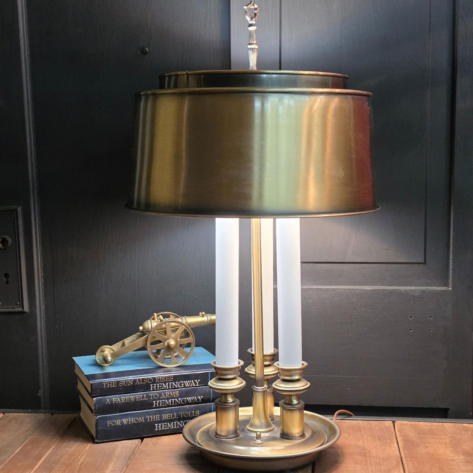 Vintage Brass Table Lamp Original Metal Shade Studycore Office Desk Decor Mid-Century 3-Light - 4