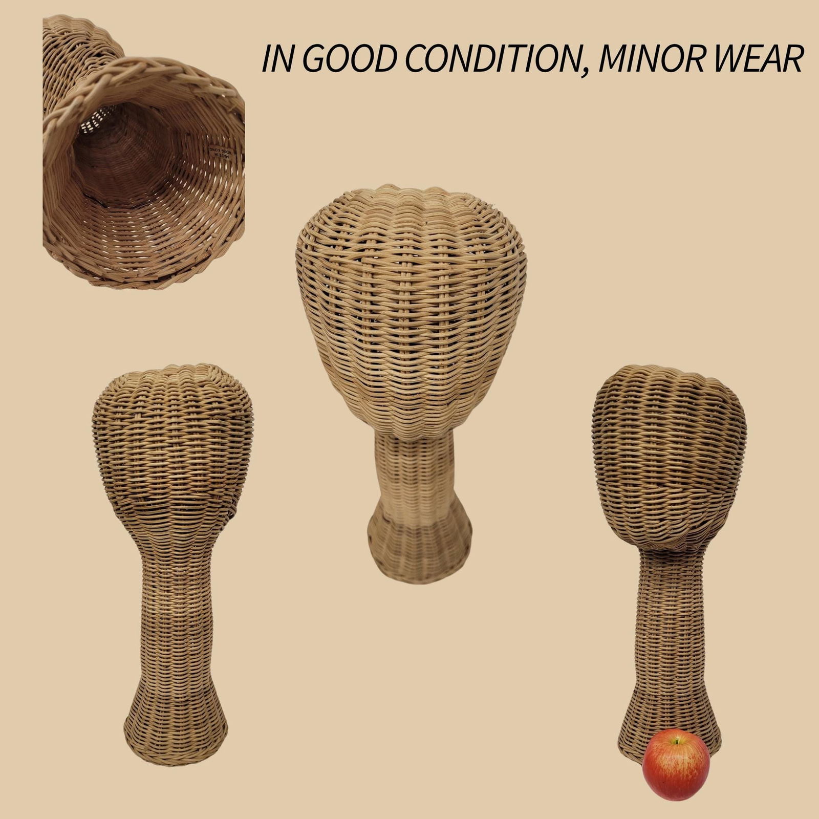 Vintage Wicker Mannequin Head: Boho Hat Display, Boutique Wig Stand - 5