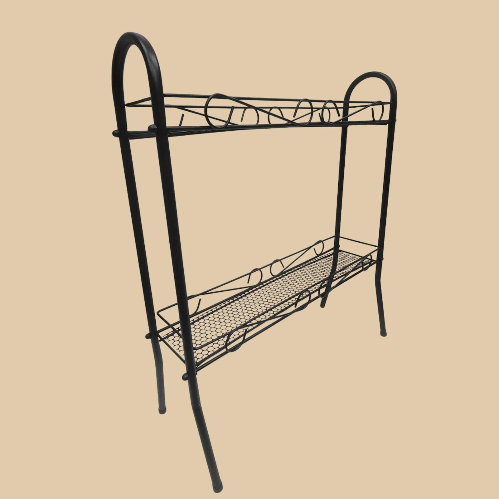 Vintage Atomic Plant Stand Shelf Entryway Table small narrow 2 tier Mategot era Minimalist Home - 2