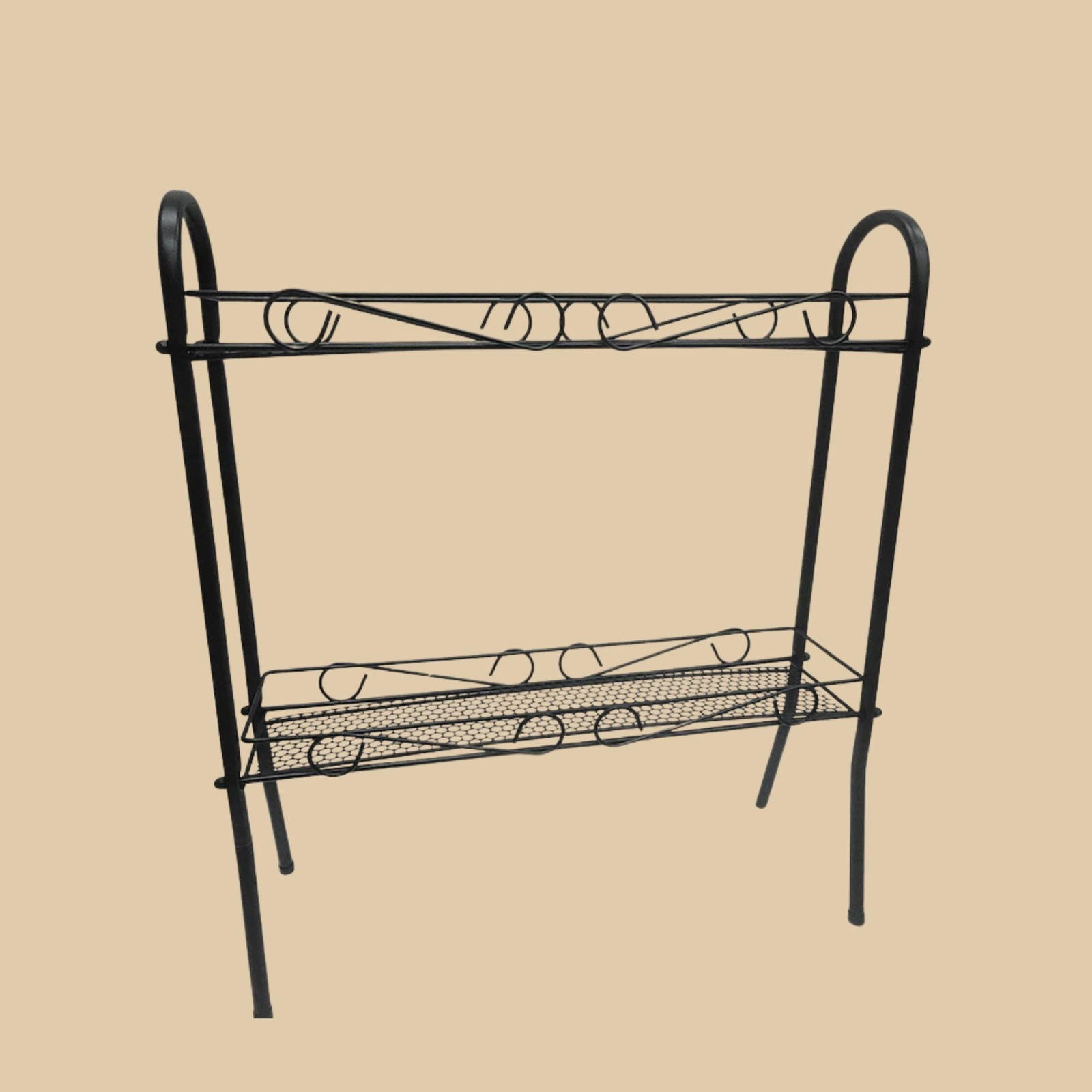 Vintage Atomic Plant Stand Shelf Entryway Table small narrow 2 tier Mategot era Minimalist Home - 7