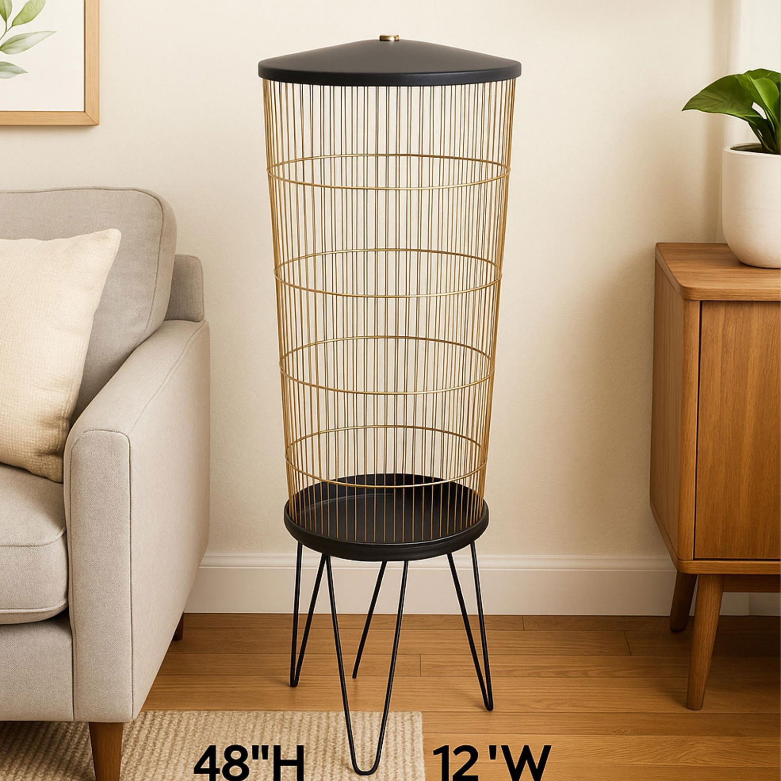 Vintage Gold Metal Bird Cage: 48" Atomic Aviary, Hollywood Regency Decor - 10