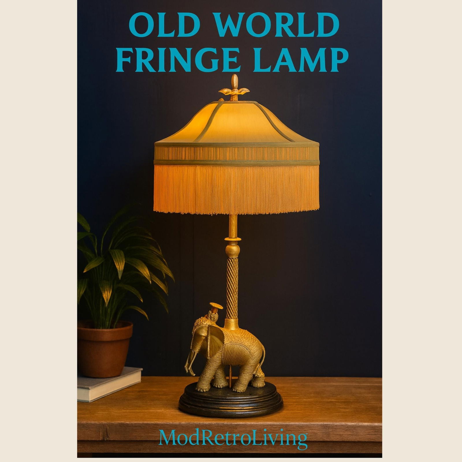 John Richard Elephant Table Lamp with Pagoda Fringe Shade Old World Indochine Style Hollywood - 10