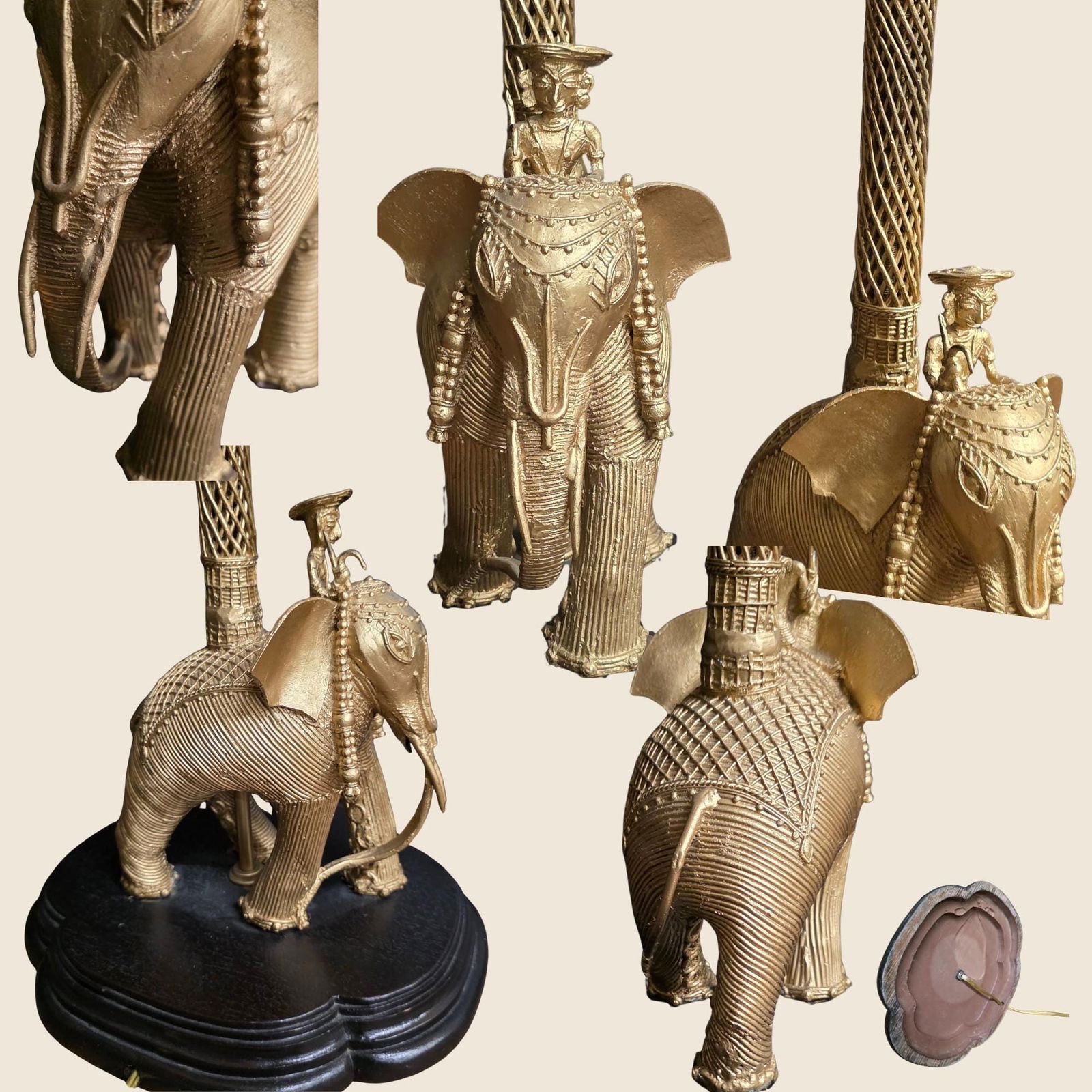 John Richard Elephant Table Lamp with Pagoda Fringe Shade Old World Indochine Style Hollywood - 6