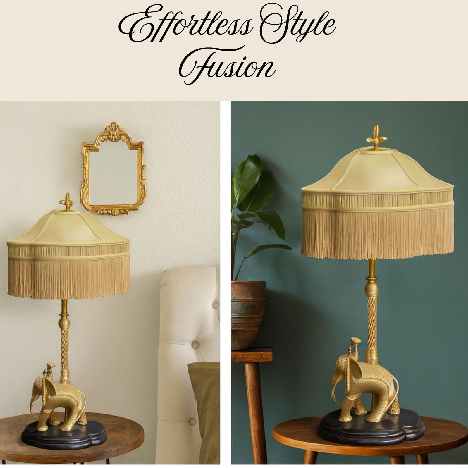 John Richard Elephant Table Lamp with Pagoda Fringe Shade Old World Indochine Style Hollywood - 9