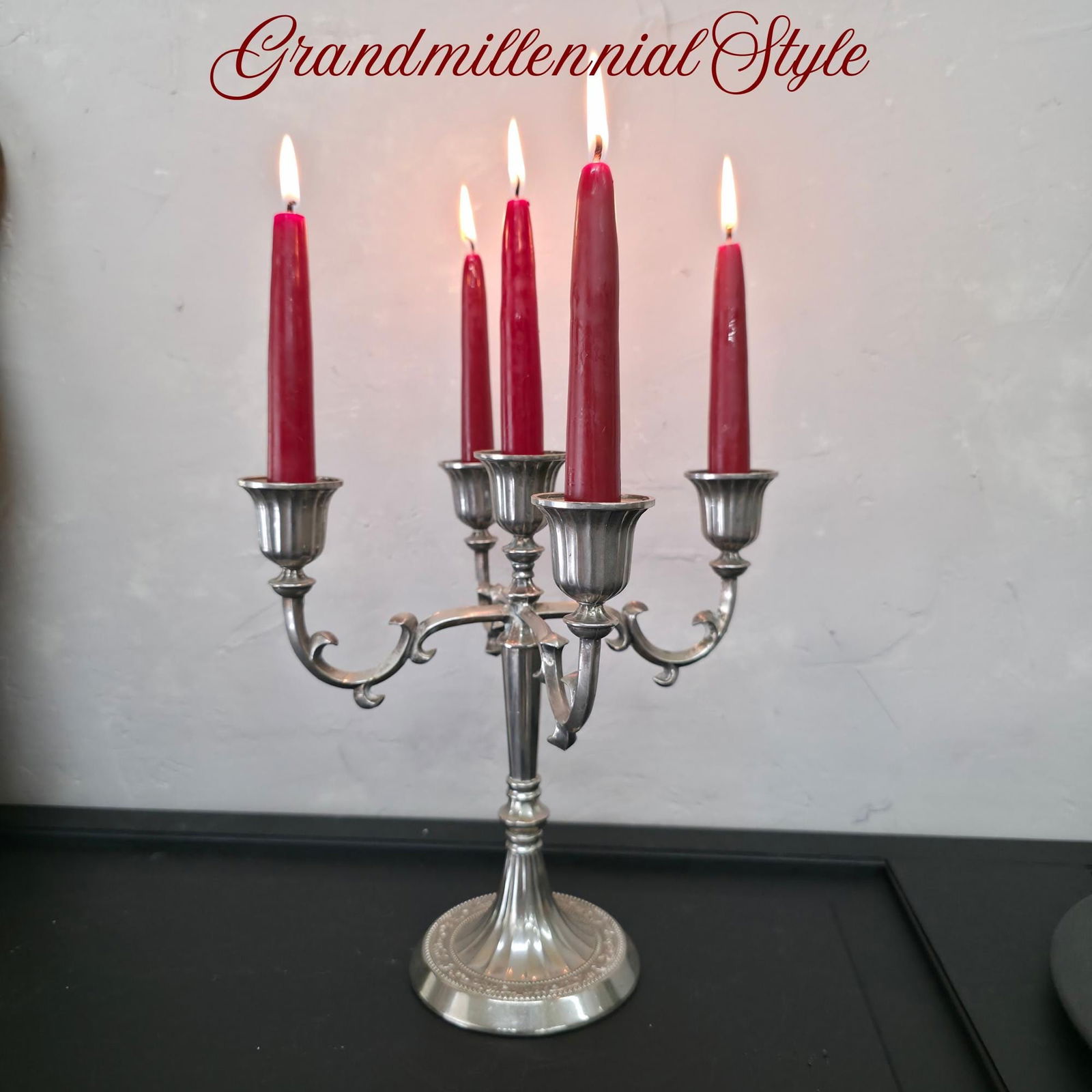 Vintage Silver Candelabra Hollywood Regency Ornate Candle Holder Centerpiece Dining Decor: Title: Vintage Silver Candelabra Hollywood Regency Ornate Candle Holder Centerpiece Dining Decor Grandmillennial Description: This vintage silver candelabra Hollywood Regency 5-light. Measuring 10"